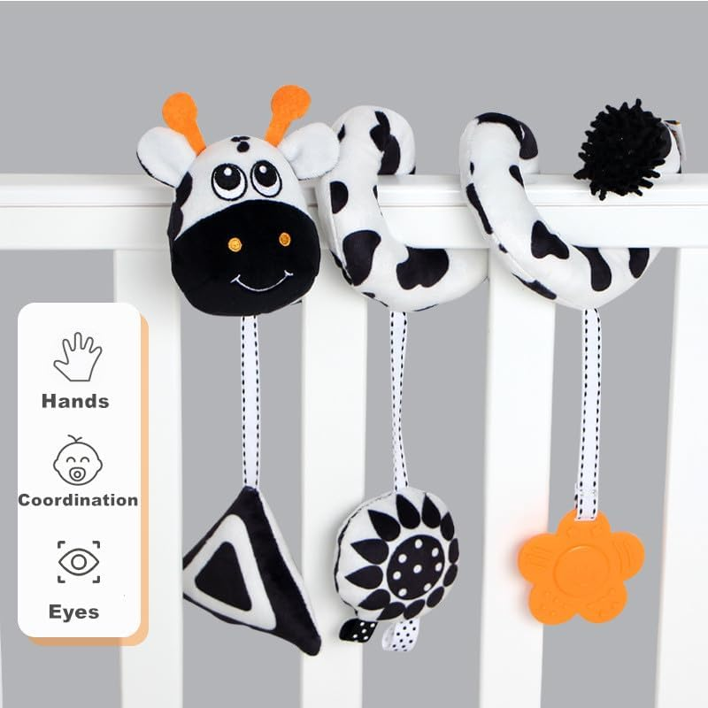 Baby Hanging Spiral Stroller Toy, Activity Travel Car Seat Toys, Stretch Plush Crib Bar Bassinet Hanging Mobile, Black and White High Contrast Baby Toys, Early Education Toy for Newborn Boys Girls image number 1