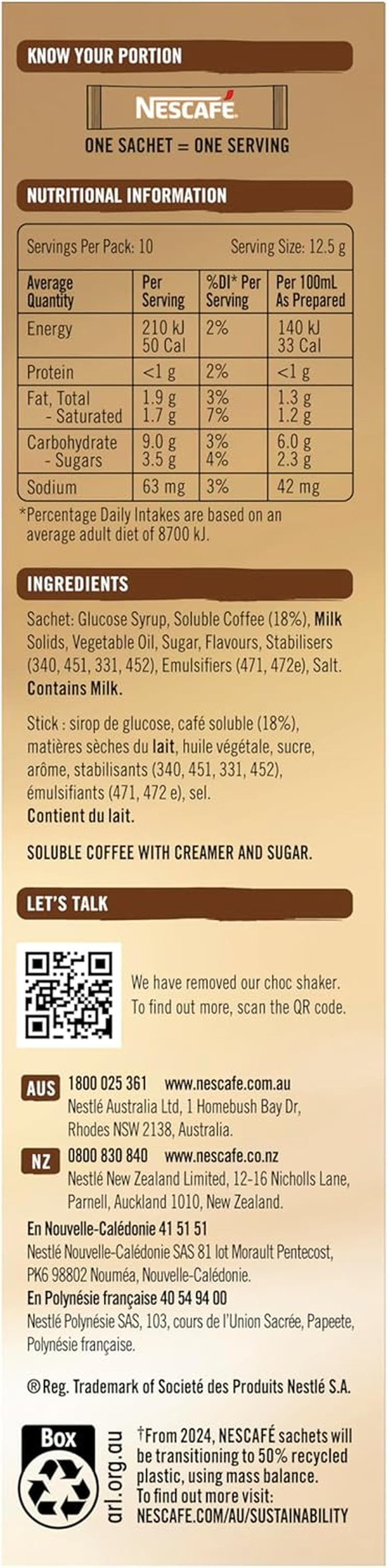 NESCAF&Eacute; Cappuccino Coffee Sachets 80 Pack, 8 X 10 Pack image number 2