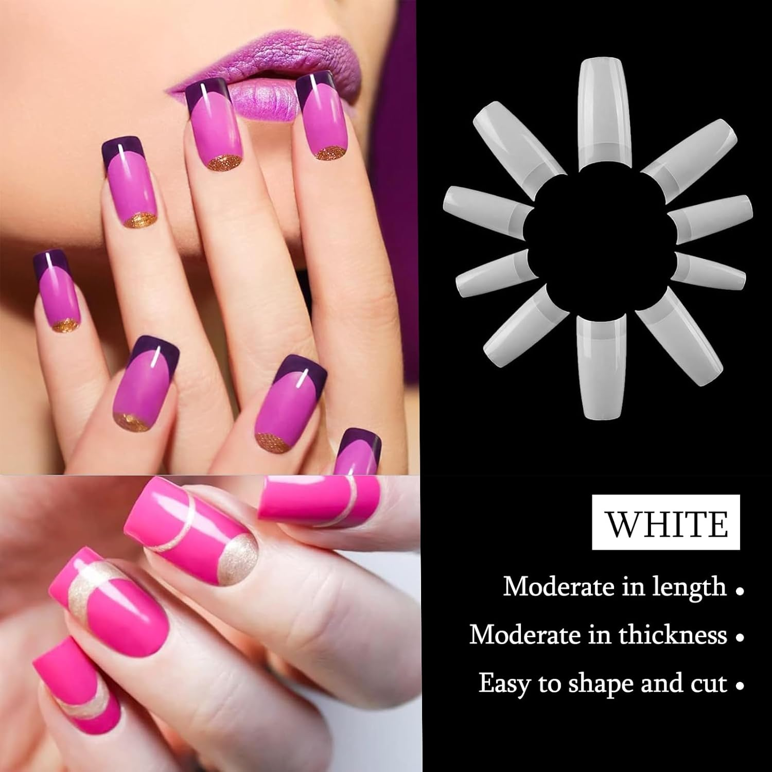 BGENHPON 500PCS Natural False Nails Tips Lady French Style Acrylic Artificial Tip Manicure - Professional Nail Extensions and Acrylic Nail Tips with 10 Sizes Box for Nail Art Salons and Home DIY