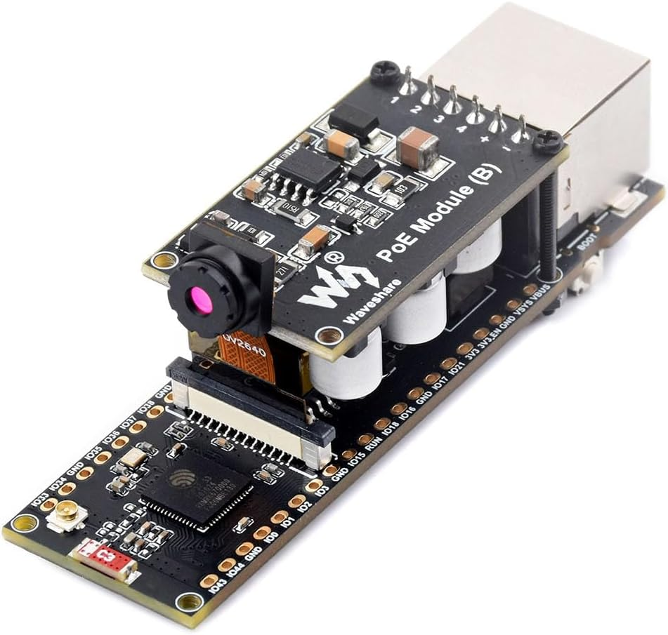Waveshare ESP32-S3 ETH Development Board, 10/100Mbps RJ45 Ethernet Port, Wi-Fi & BT Support, 240Mhz Dual Core Processor, Onboard Type-C Port and TF Card Slot, OV2640 Camera+Poe Module image number 6