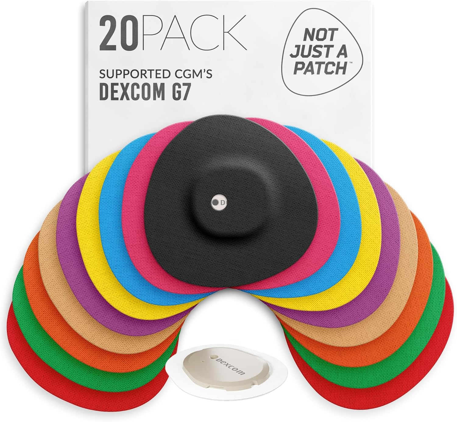 Not Just a Patch Dexcom G7 Adhesive Patches (20 Pack) &ndash; Stelo CGM Sensor Patches &ndash; Breathable & Sweatproof Design with Precision-Cut Hole for Ventilation, Secure Fit & Long-Lasting Hold &ndash; Multicolor