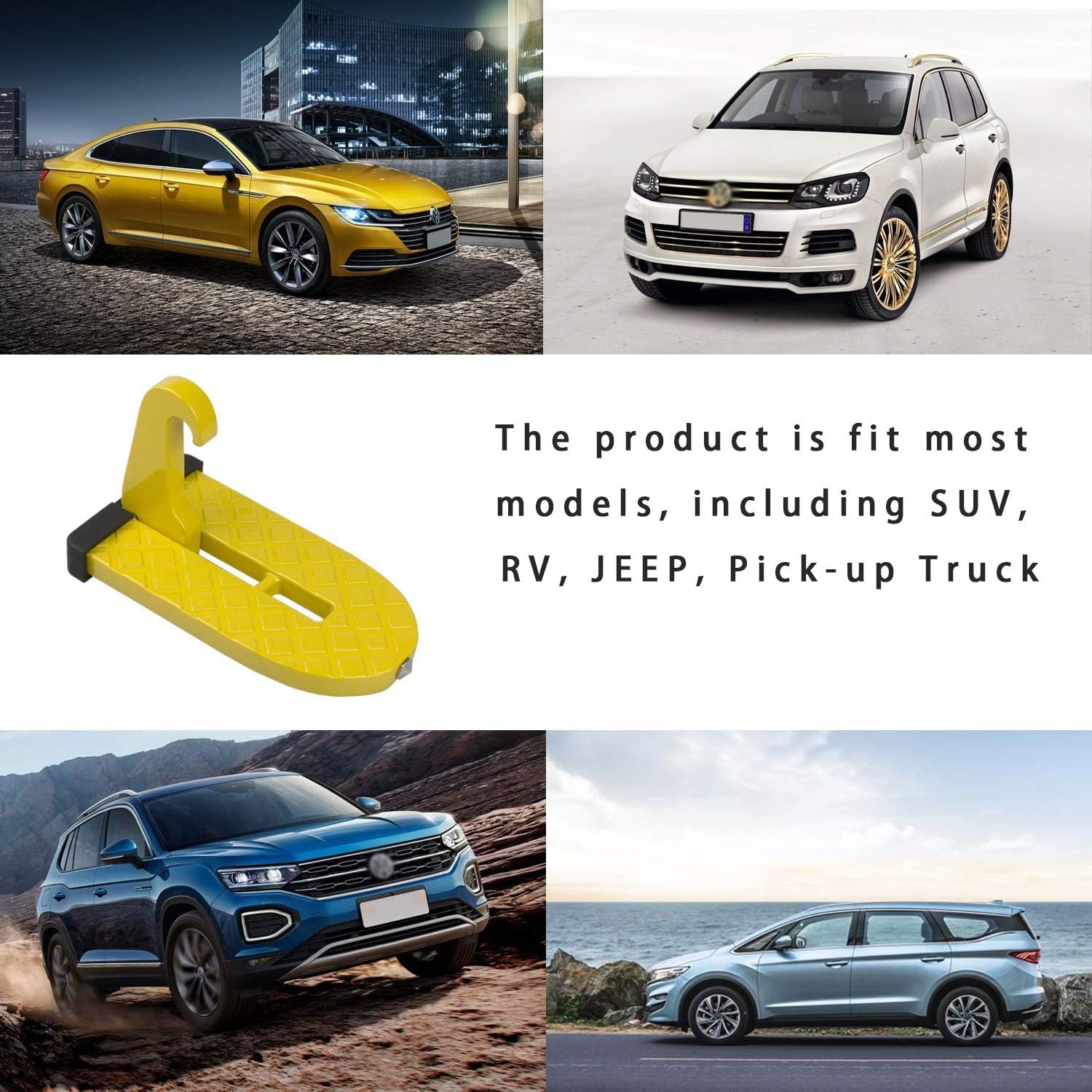 Car Doorstep Vehicle Hooked Folding Ladder Foot Pegs Pedal with Safety Hammer Function for Easy Access to Car Rooftop U Shaped Doorstep Compatible with SUV RV Off-Road (Yellow) image number 4