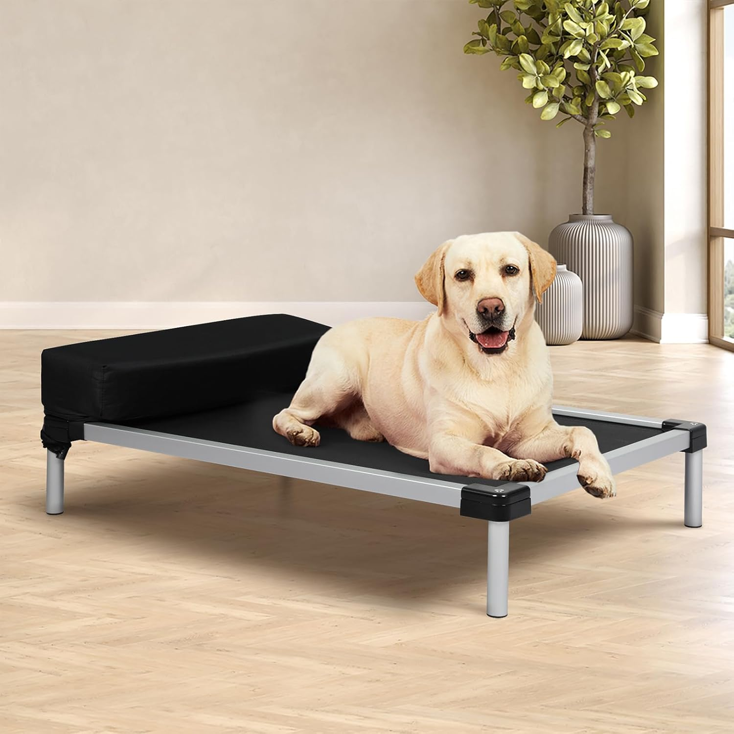 Pawz Elevated Dog Beds,Raised Pet Trampoline with Aluminum Frame,Chew Proof,No-Slip Feet,Durable Supportive Teslin Mesh/Oxford Cloth,Breathable,Indoor and Outdoor Use, Pillow Support