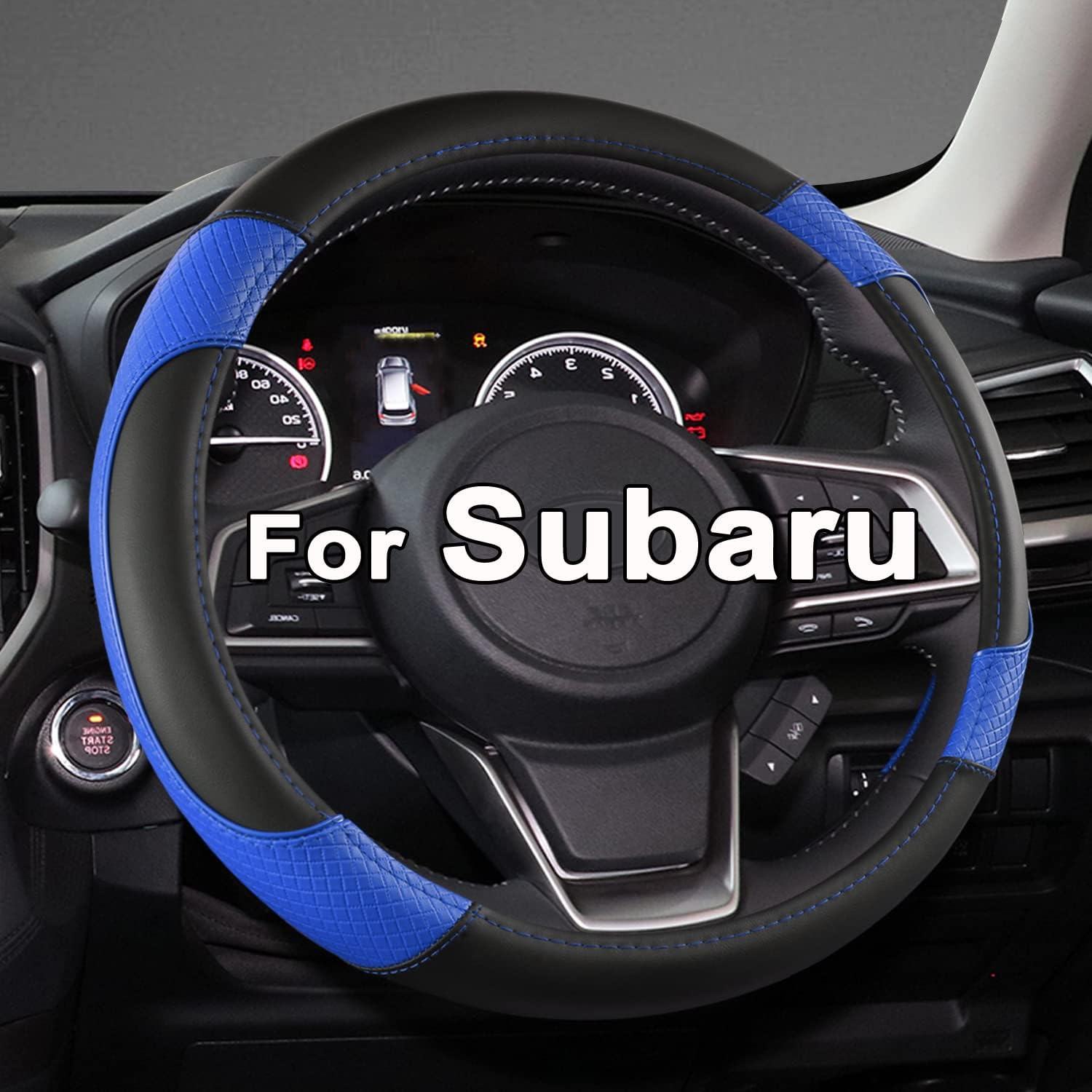 GIANT PANDA Customized Auto Steering Wheel Cover for Subaru Forester, Car Steering Wheel Cover for Subaru Outback and Crosstrek - Black+Red Trim