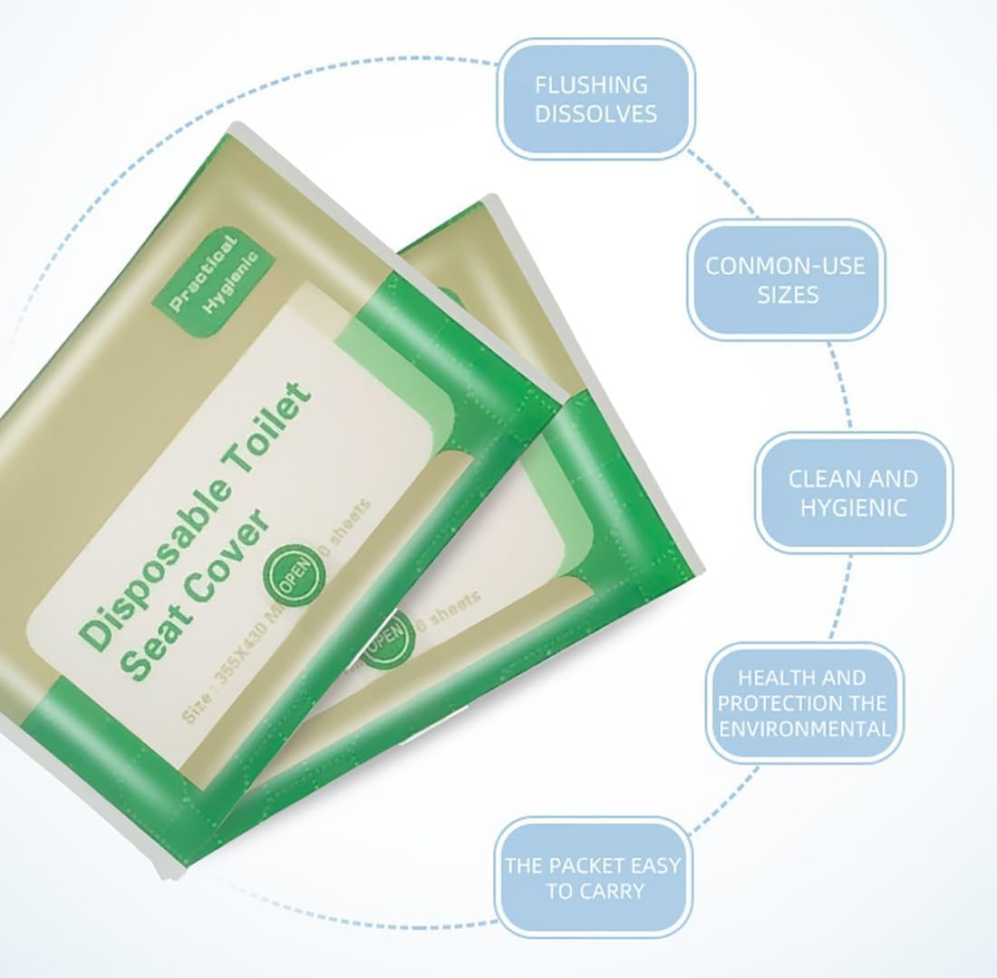 Toilet Seat Covers Paper Flushable, 120Pcs Travel Disposable Toilet Seat Covers for Adults Kids Potty Training, 100% Biodegradable Travel Accessories for Public Restrooms, Airplane, Camping