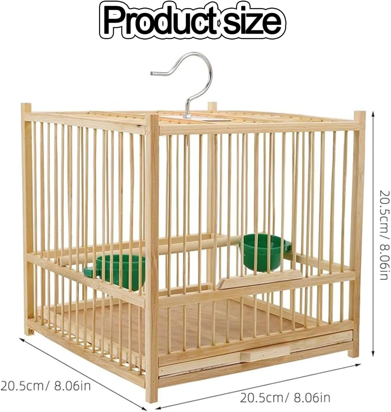 WADY 1Set Bamboo Bird Cage, Bamboo Handmade Boutique Birdcage, with Feeder Plastic Hanging Bird House Carrier, Small Parrot Cage Budgie Lovebird Cockatiel Carrier for Tray and Handle image number 4
