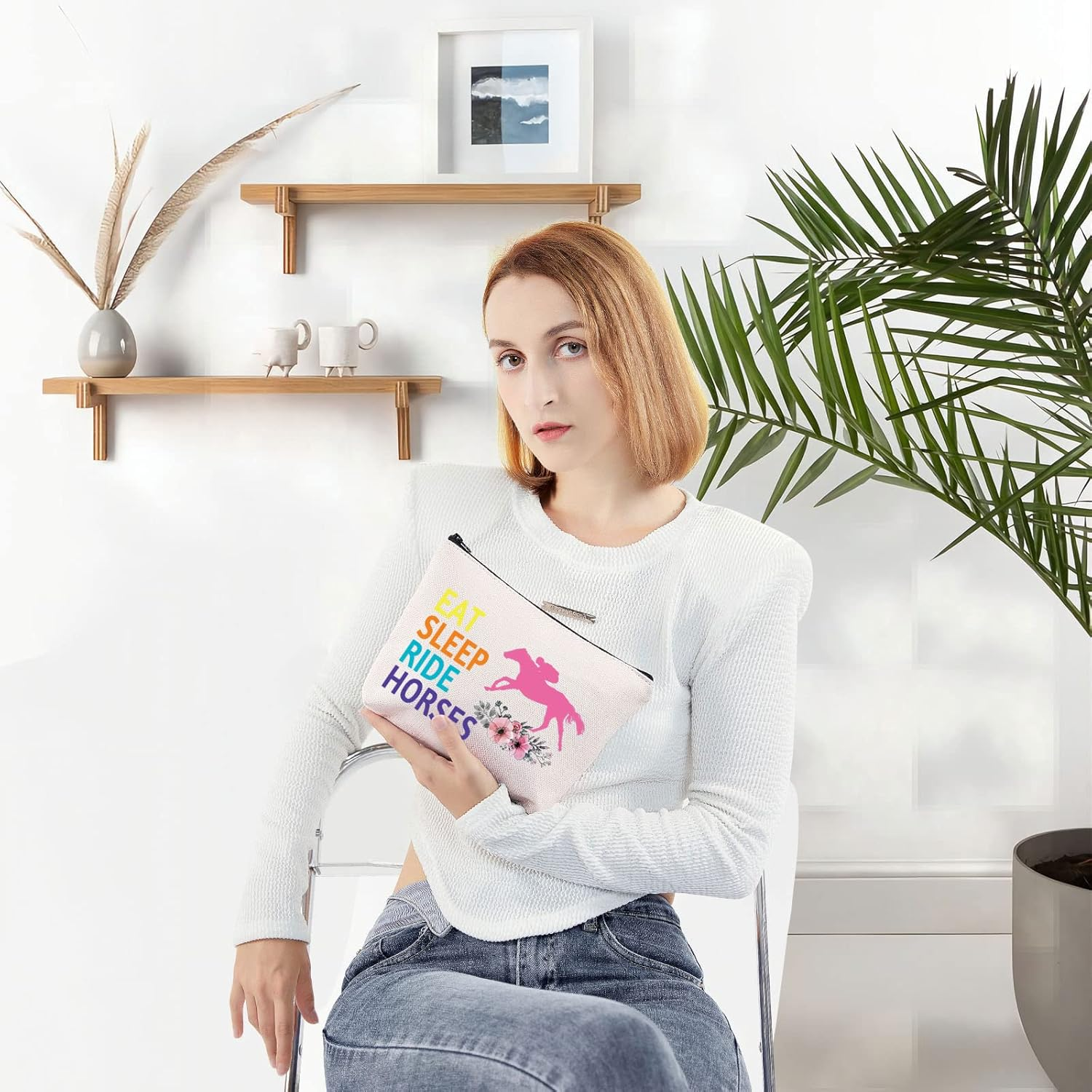 LEVLO Horse Riding Cosmetic Bag Horseback Riding Gift Eat Sleep Ride Horses Makeup Zipper Pouch Bag Horse Racing Merchandise, Eat Sleep Ride Horses, Make up Bag image number 2