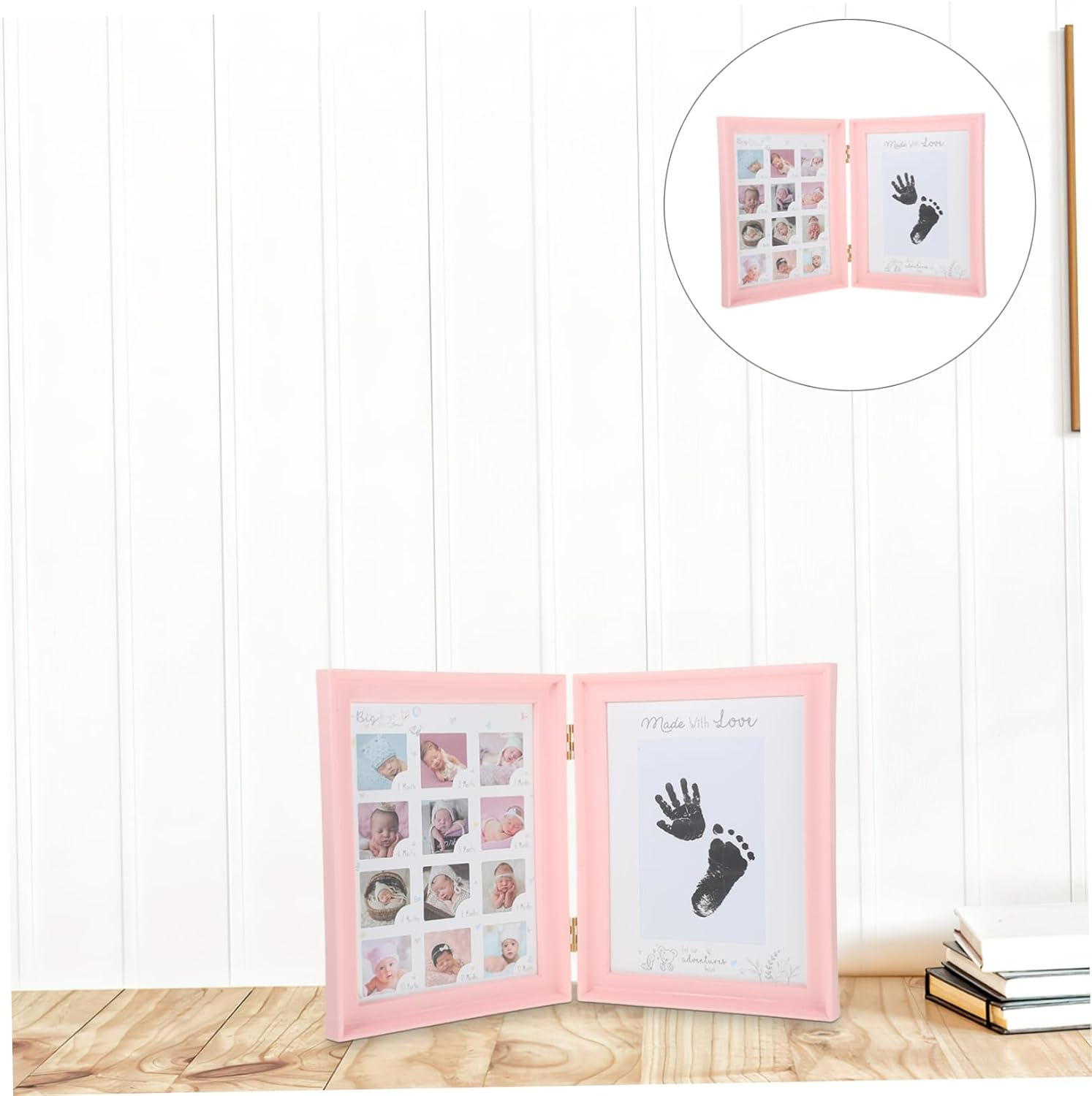 Cabilock Hand and Footprint Kit Handprint Picture Impression Photo Keepsake for Newborns Bi-Fold Compact Tabletop Display Artistic Home Decoration Girls Boys image number 4