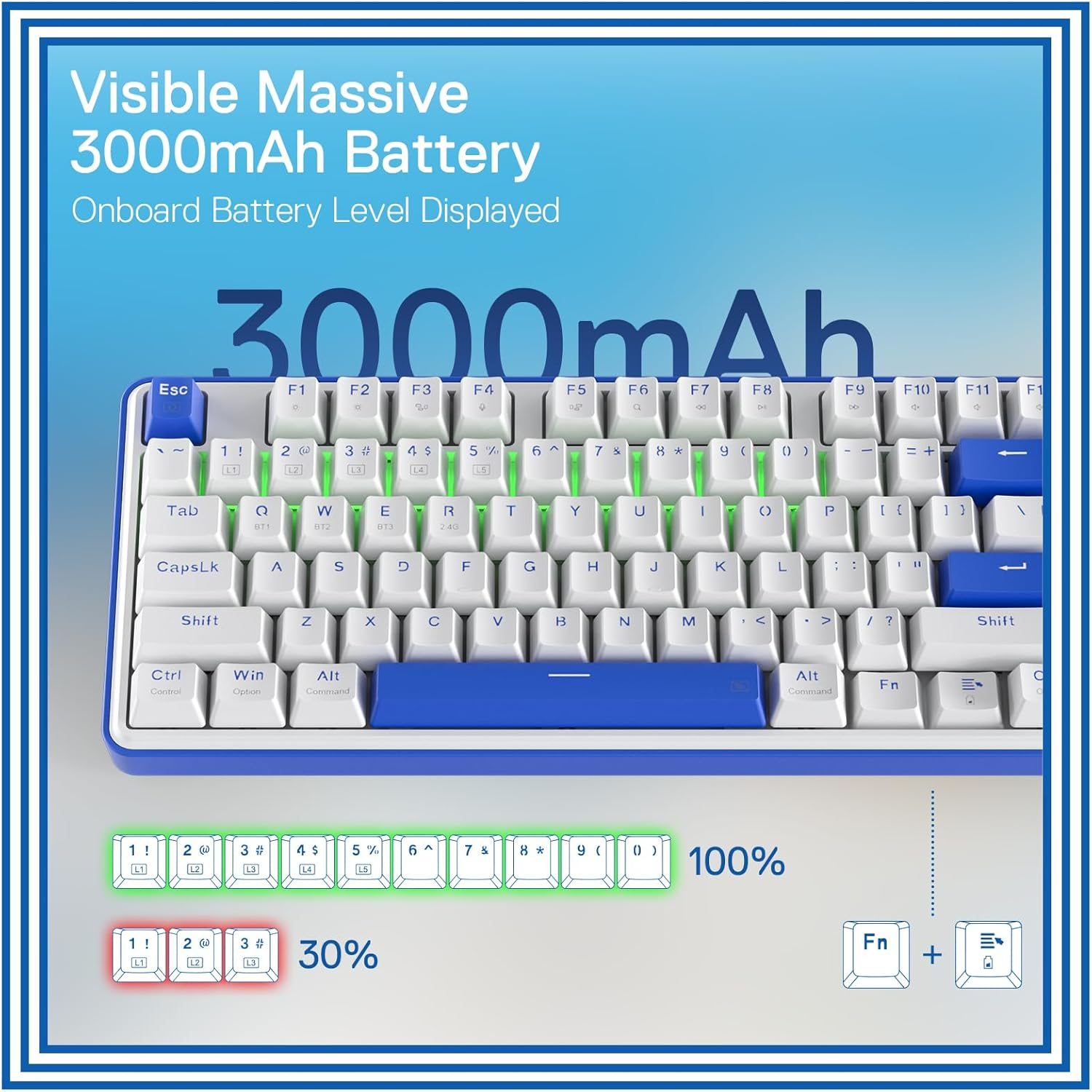 Redragon K685 PRO 104 Keys Wireless Gasket RGB Gaming Keyboard, 3 Modes 100% Layout Keyboard with Hot Swap Base, Sound-Absorbing Pads and Linear Red Switches, Small Blue & Oia White image number 1