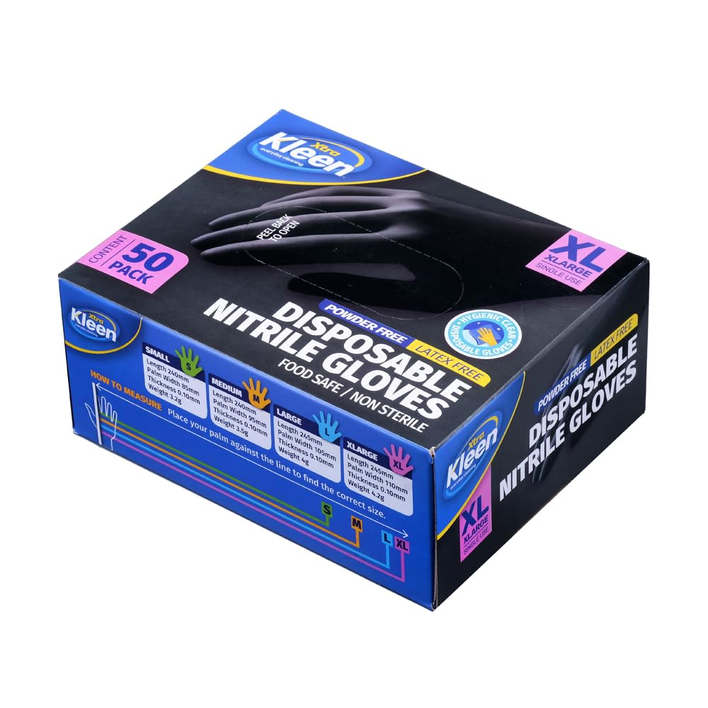 Nitrile Powder Free Disposable Gloves, Black, X-Large (Pack of 50) image number 5