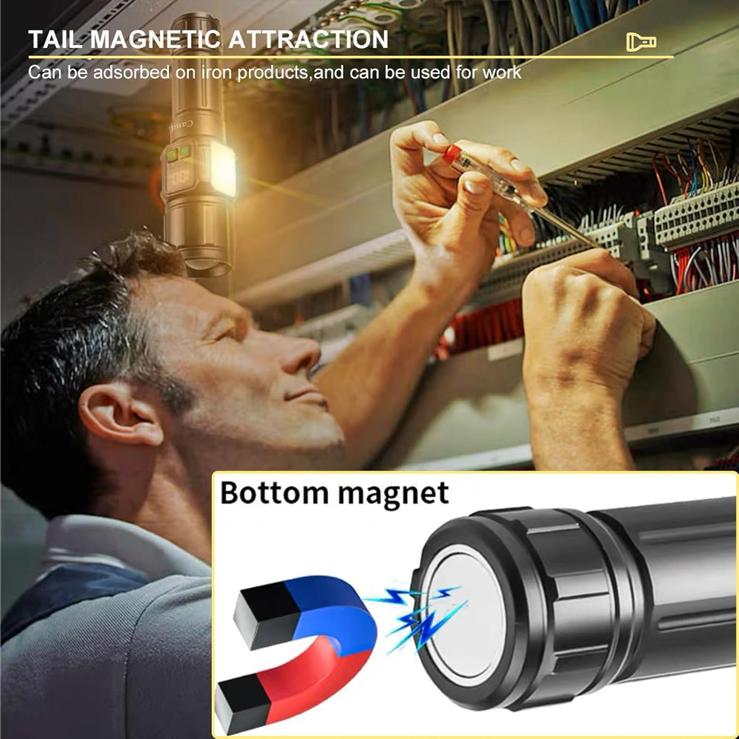 LED Torch Rechargeable Flashlight,9 Modes High Lumen with Magnetic Base Zoomable 5000Mah Battery Handheld Torches with Cob Side Light,Ipx4 Waterproof,Used for Outdoor Camping Accessories,Home Use image number 3