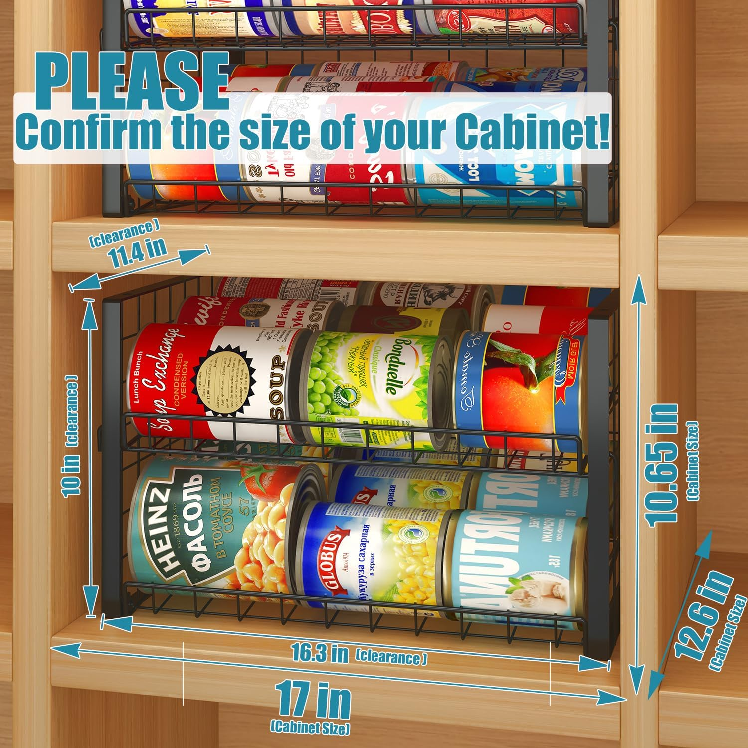 Jksmart 2-Tier Stackable Can Rack Organizer for Pantry - Adjustable Dispenser Holds up to 62 Cans, Storage Holder for Various Ounces of Canned Food, Soda Drinks - Black, 2 Pack (Patent Pending) image number 2