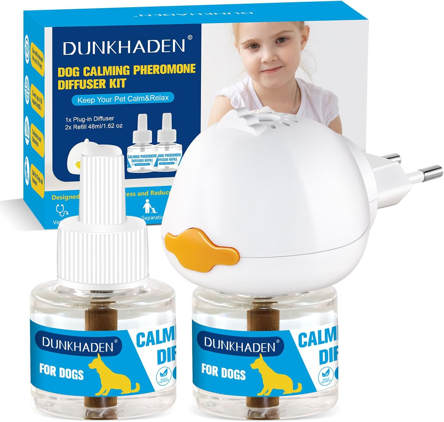 Dog Calming Pheromone Diffuser for Relief Anxiety, Reducing Barking, Attacks and Combating Stress & 3 in 1 Calming Diffuser for Dogs 48ML 2 Refills Fit All Dogs(Tasteless)