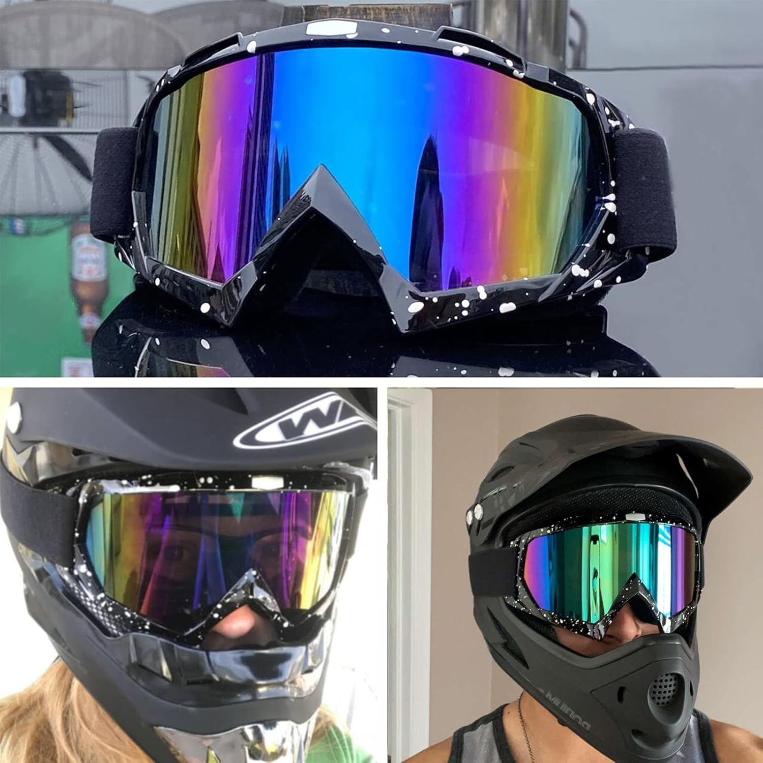 Motorcycle Goggles Dirt Bike Goggles 4-FQ Motocross Goggles Windproof Dustproof Scratch Resistant Ski Goggles Protective Safety Glasses PU Resin(Color Lens Marble Black Frame) image number 2