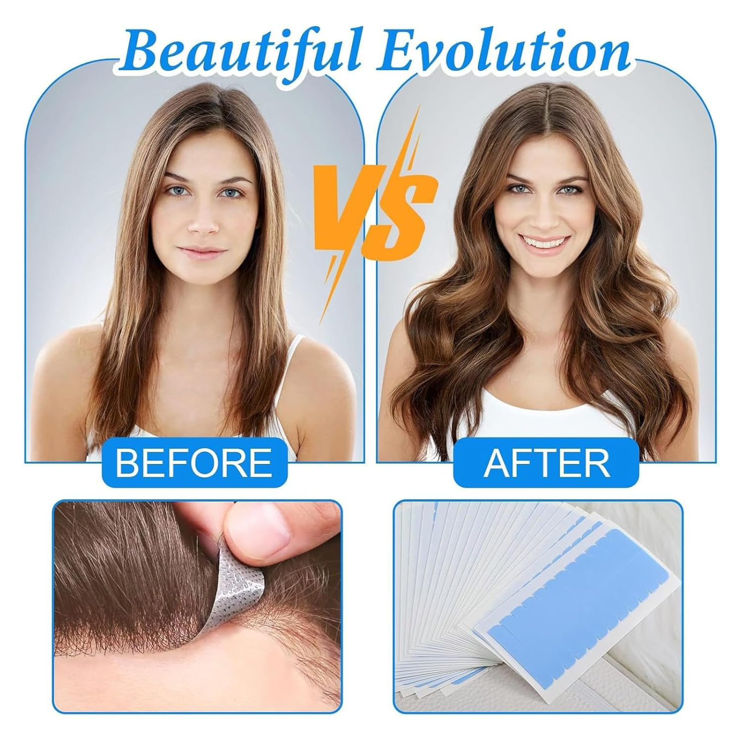 Kzvsiy 10 Sheets/120 Pieces Hair Extension Tape Tabs, Double-Sided Adhesive Replacement Tape for Human Hair Extensions and Wigs, High-Adhesion Transparent Tape for Hair Wefts and Beauty Tools (Blue) image number 3