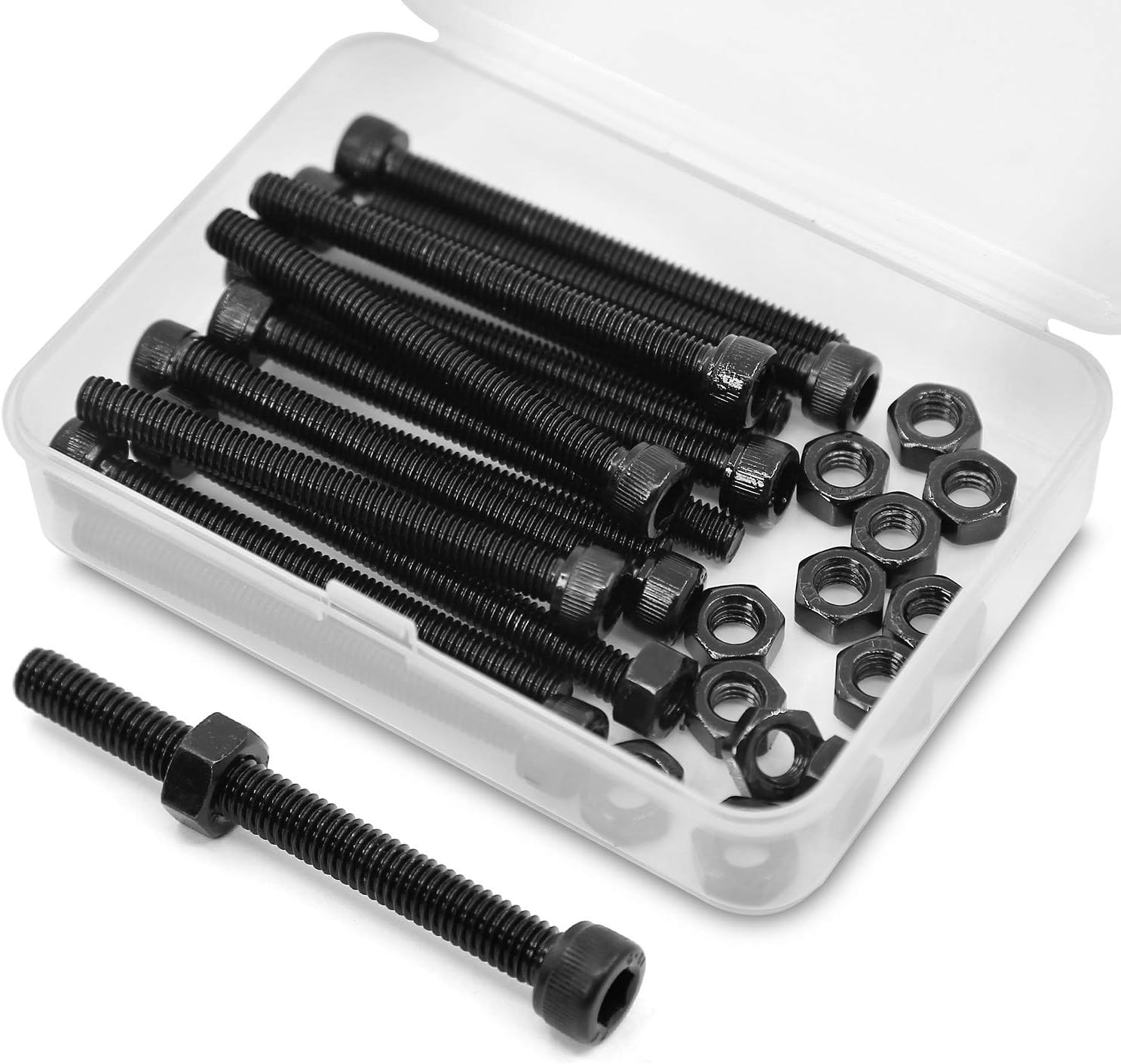 (15 Sets) M6 X 60Mm Bolts and Nuts Set Socket Head Cap Screws 12.9 Grade Alloy Steel Black Full Thread image number 2