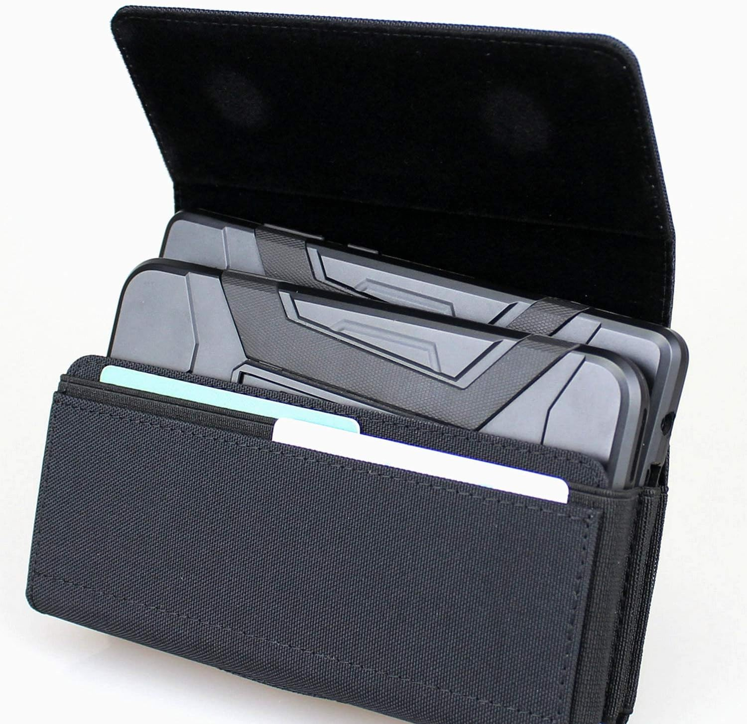 Horizontal Dual Phone Holster Pouch Case for 2 Phones, Nylon Double Decker Belt Clip Case for Iphone 11 Pro Max/Xs Max/8 Plus, Samusng Note 8/9/10 Plus, Galaxy S9 Plus/S10 plus with Thin Case image number 6