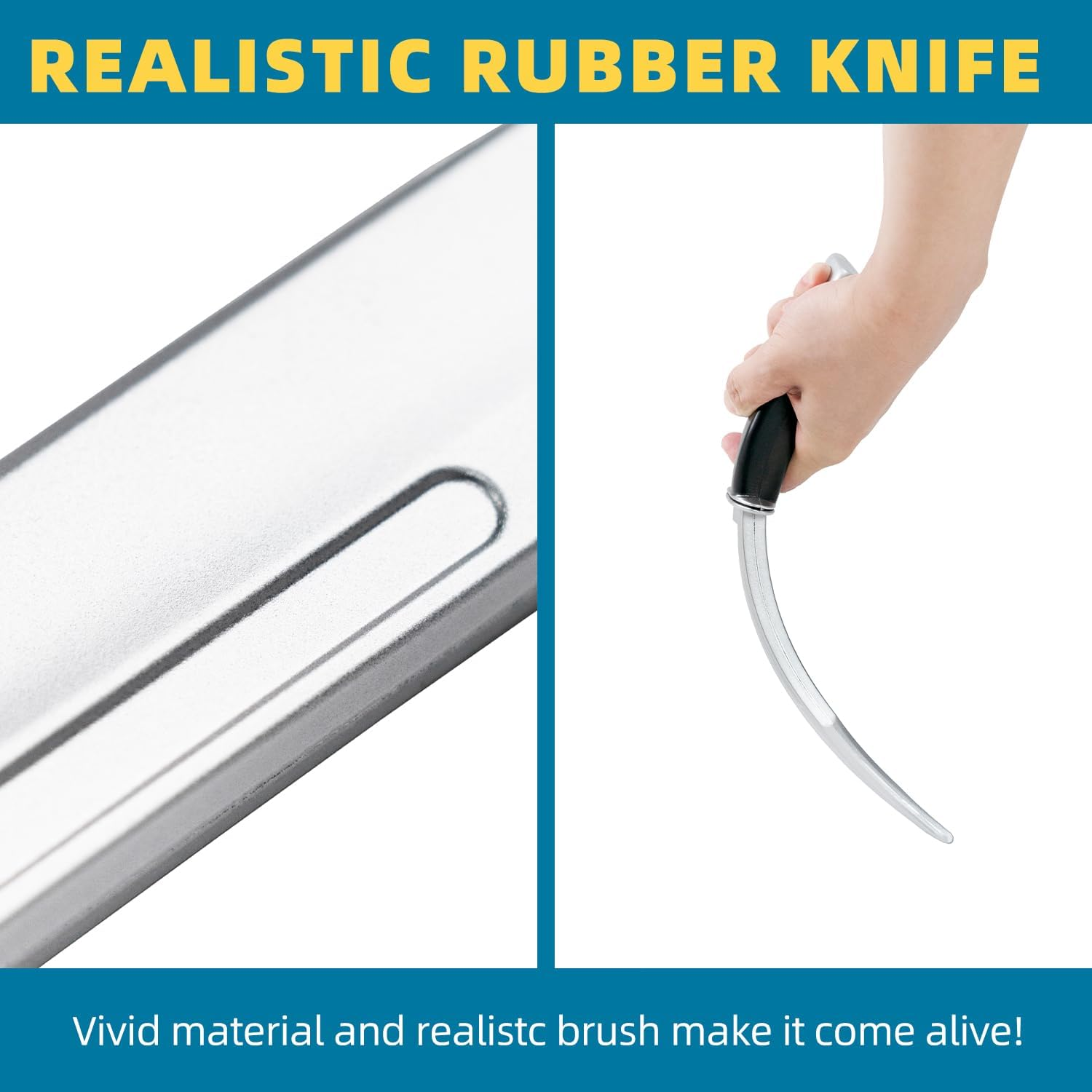 Inin 13.5" Halloween Fake Rubber Knife,Safe Cosplay & Martial Arts Practice Prop,Ideal Halloween Costume Knife Decor. Black image number 5