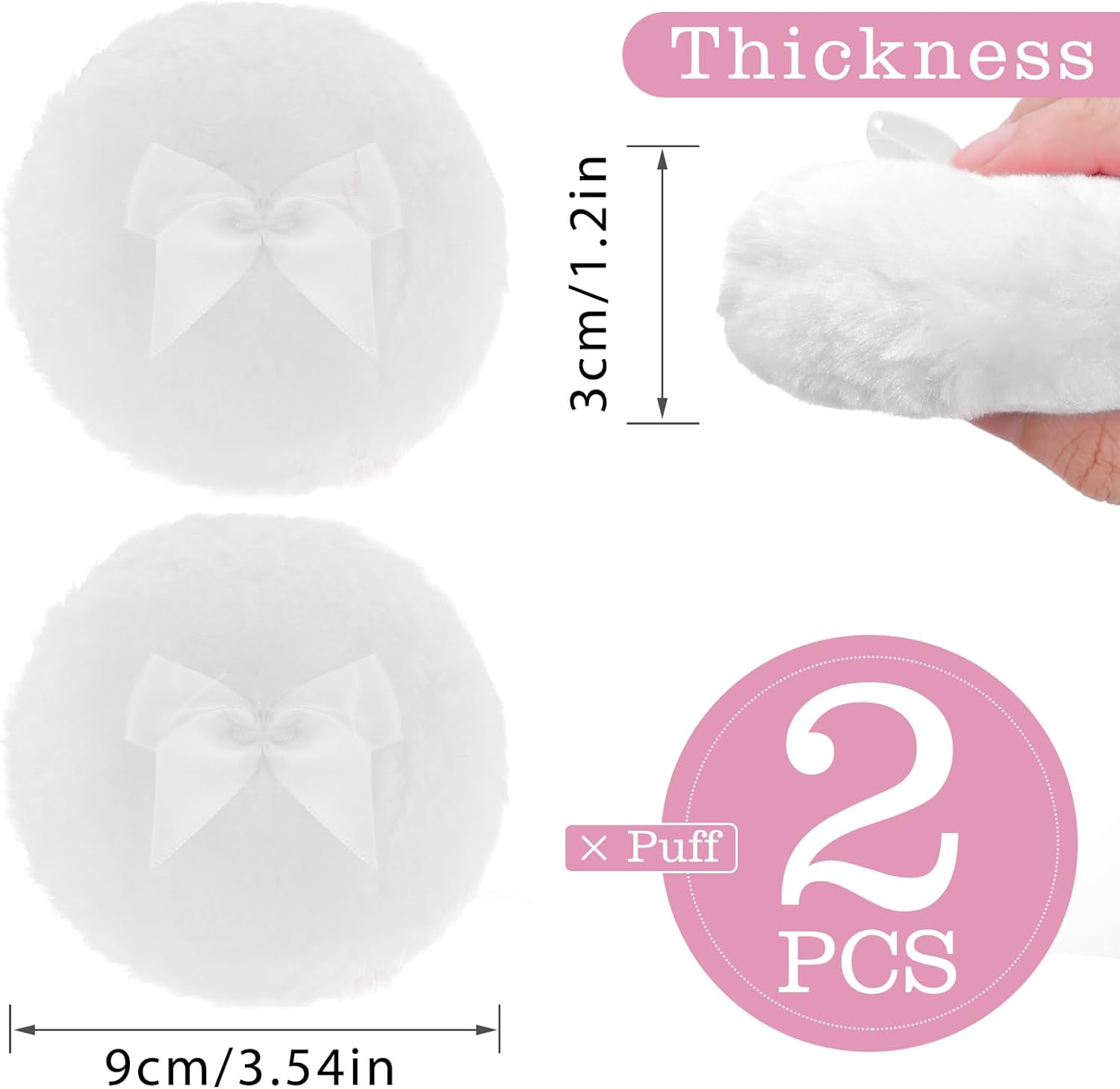 Sibba Large Fluffy Powder Puff - 4 Inch Ultra Soft Washable Reusable Velour Face Body Puff for Loose Powder - Wet Dry Makeup Tool (White) image number 5