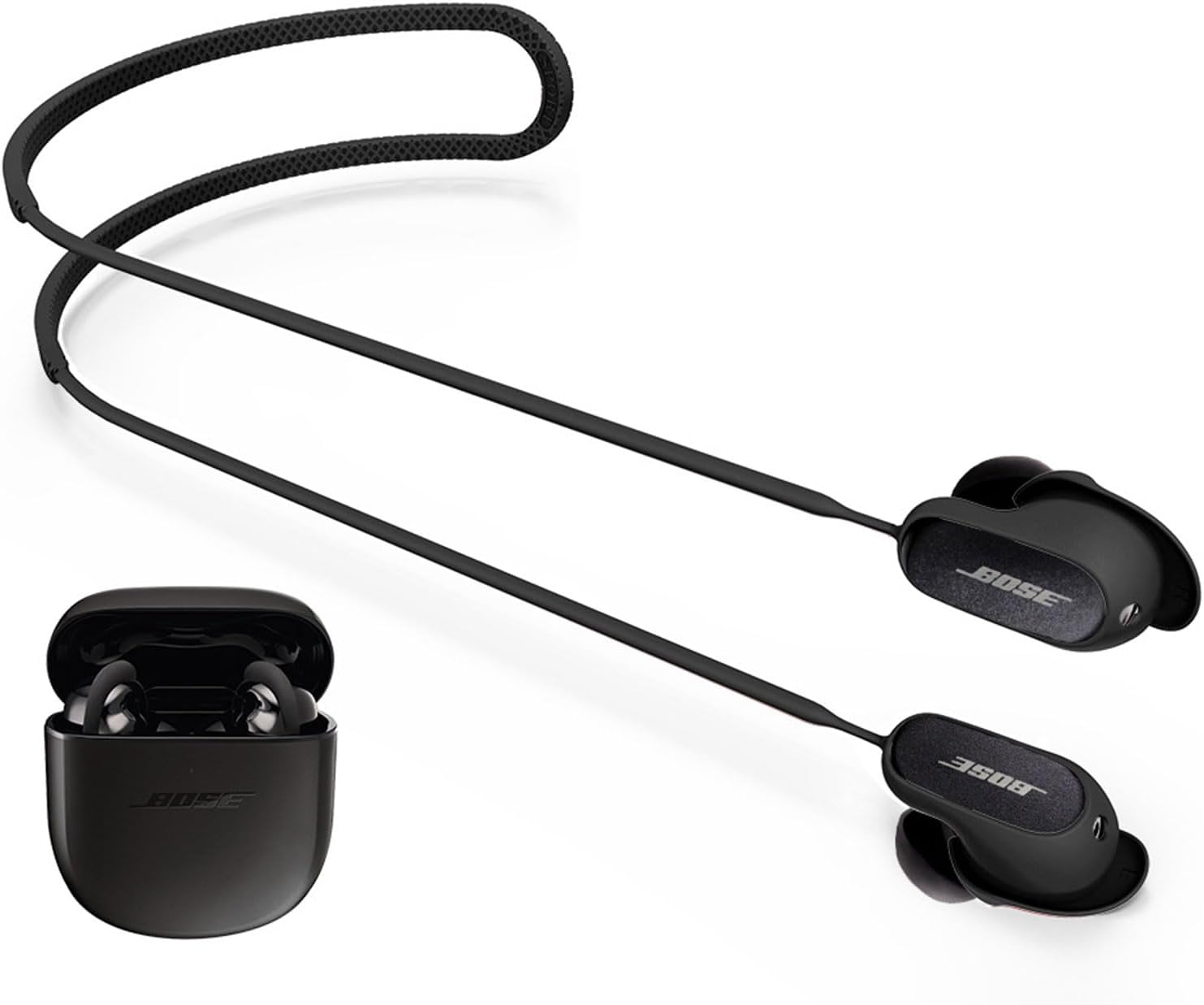 CTOUUGRS Anti-Lost Sports Strap for Bose Quietcomfort Earbuds II Silicone Lanyard Accessories Compatible with Bose QC Earbuds 3 Neck Rope Cord Black Color image number 2