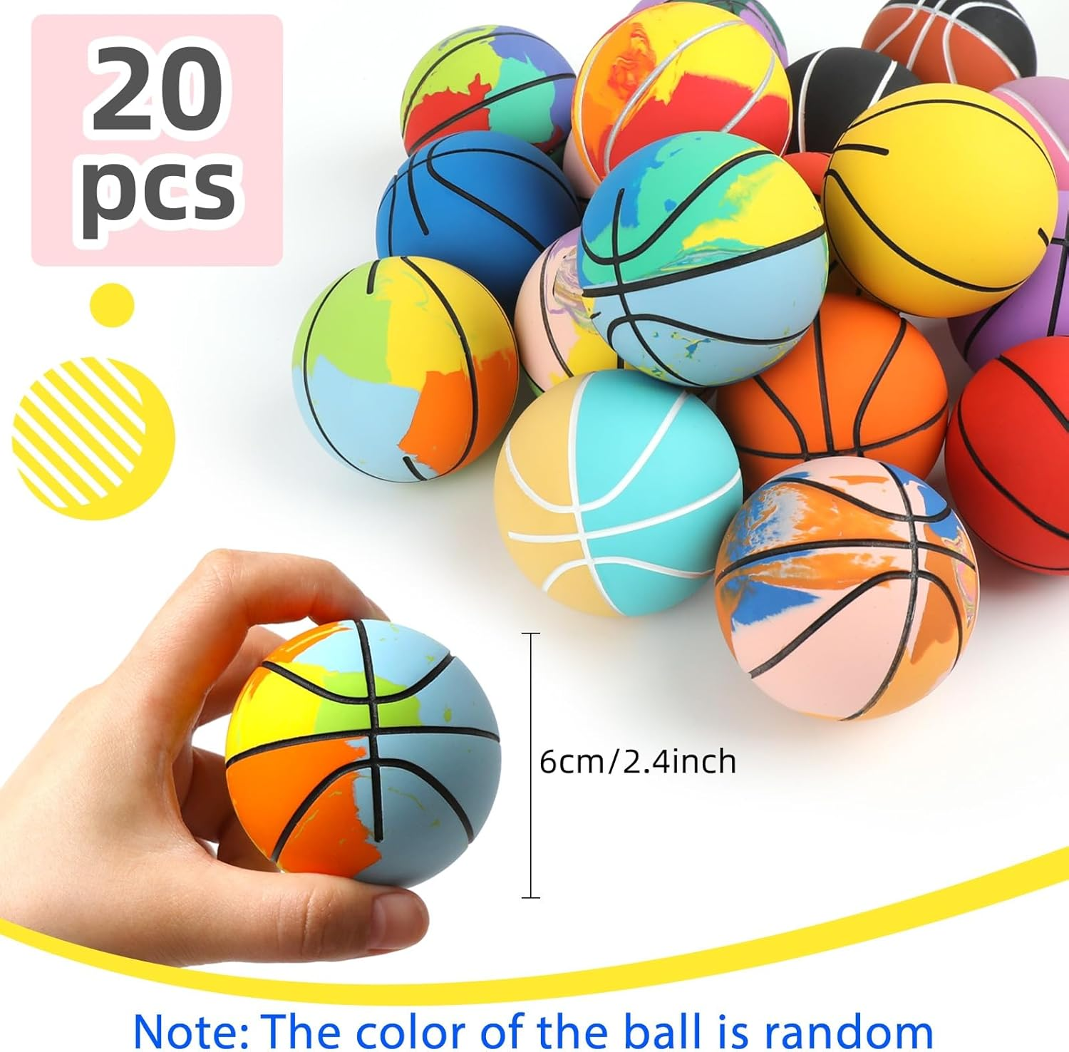 ZCOINS 20 Pcs Rubber Bouncy Balls Handballs Bulk for Kids, 6CM Mini Basketball Bouncy Hand Balls for Kids Party Favors, Party Bag Fillers, Outdoor Playground Game Activities, Children Gifts image number 3