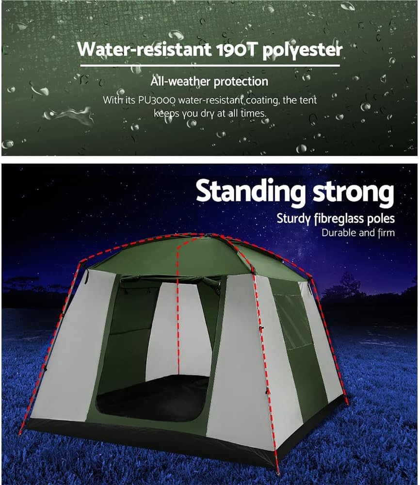 Weisshorn Camping Tent, 6 Person Easy Setup Family Dome Tents Outdoor Travel Hiking Beach Trip, Portable Shelter Sun Protection Water Resistance Green White