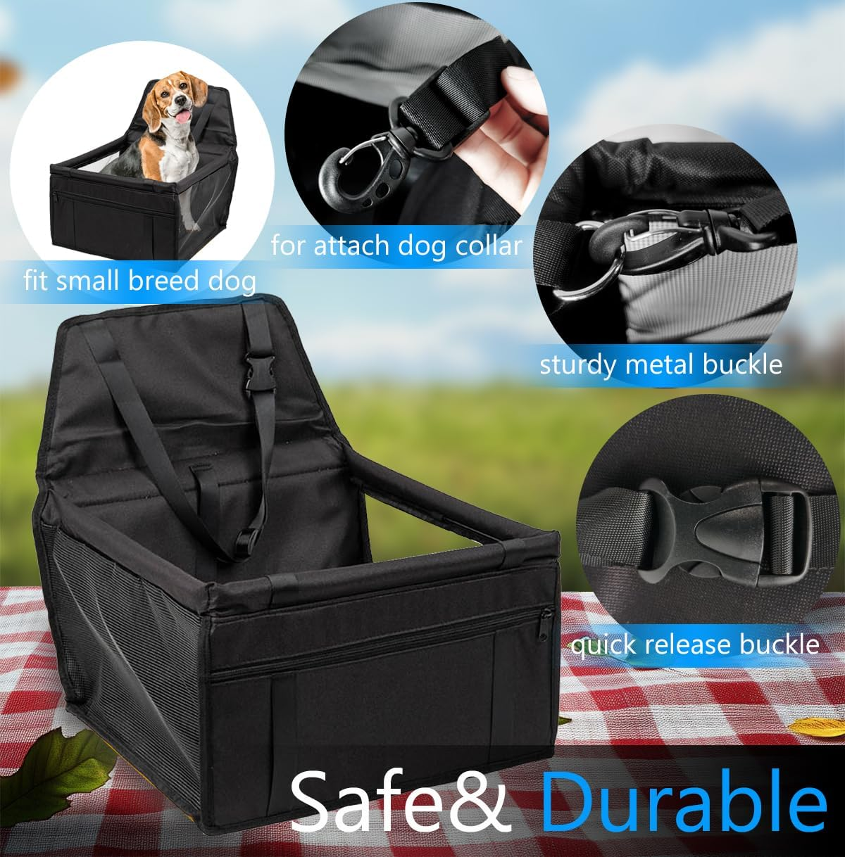 RUPEWA Dog Car Seat Covers Hard Bottom, for Car Back Seat Pet Car Seat Covers with Side Flaps & Dog Seat Belt, Scratchproof Pet Seat Cover for Cars, Trucks, Suvs, Black image number 1