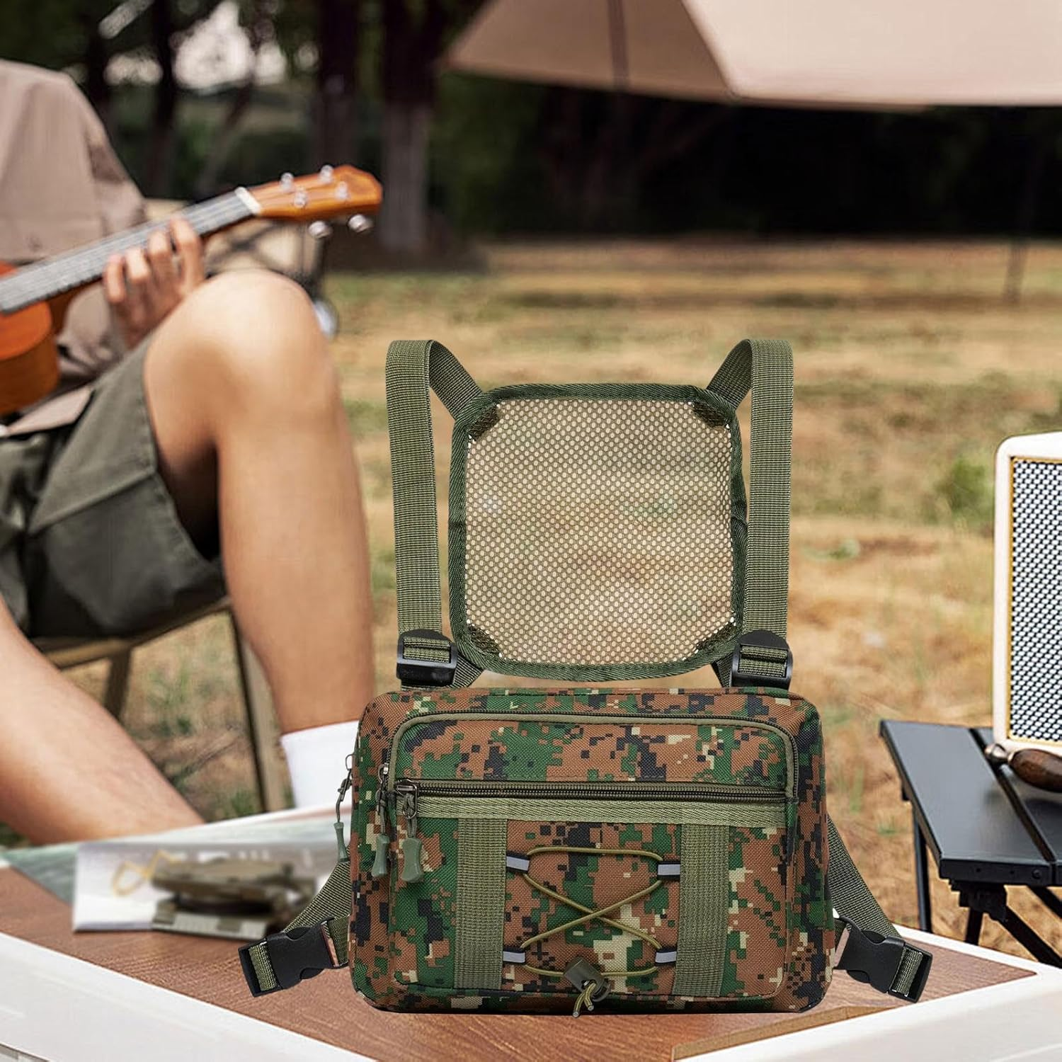 ZGUZMCMK Binocular Chest Pack Binocular Holder, Waterproof for Hiking Camping, Pouch Multipurpose Bino Harness Carrier Case Bino Bag, Green - Yellow image number 6