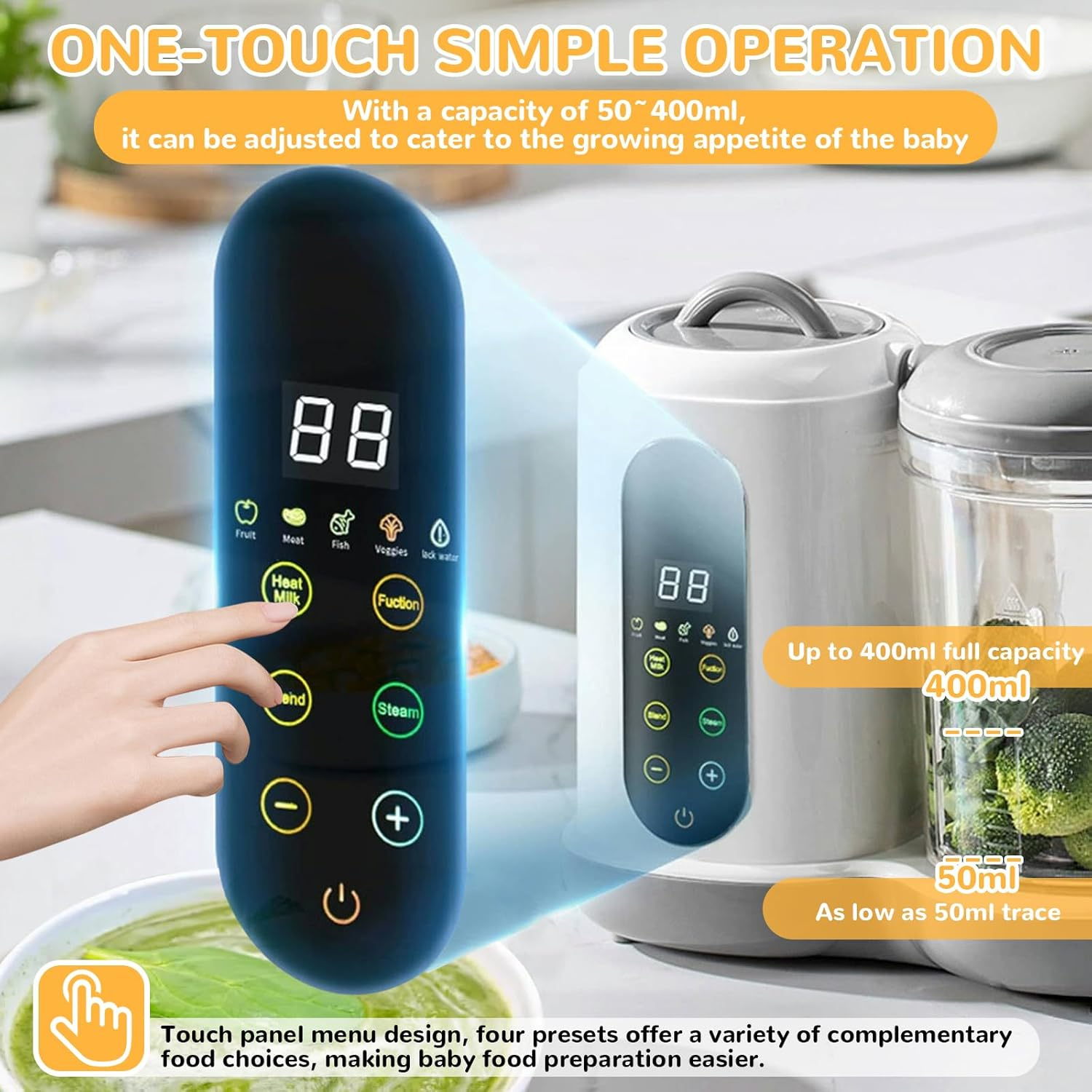 Baby Food Maker, Baby Food Processor, One Level Baby Food Maker, Steamer Mixing, Baby Porridge Maker, Baby Steaming, 400 Ml, 4 Cooking Presets, Automatic Cooking, Self-Cleaning image number 4