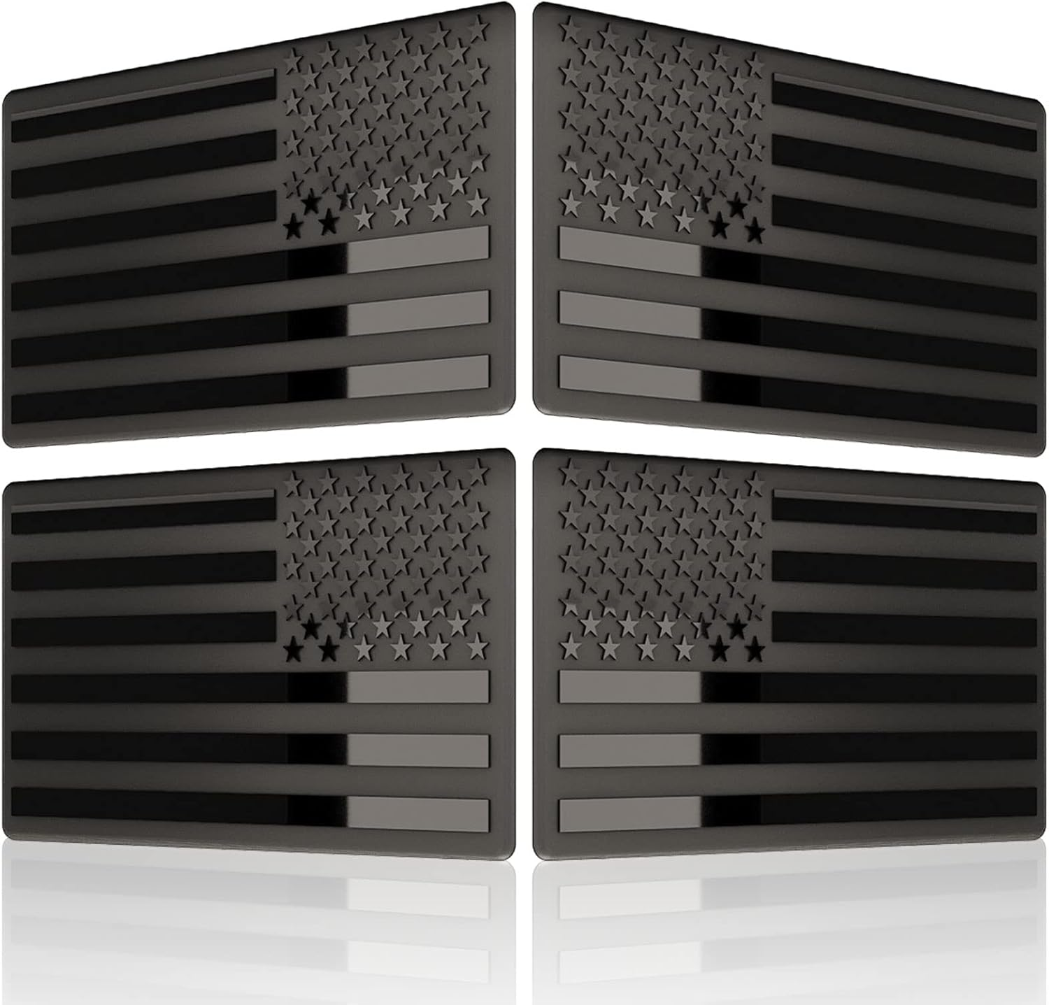 Embossed 3D Metal All Black American Flag Emblem Decal Stickers (1 Pair), Matte Black 5" X 3" Patriotic USA US Flag Car Decals Bumper Stickers for Truck, Window, Motorcycle, Support US Military