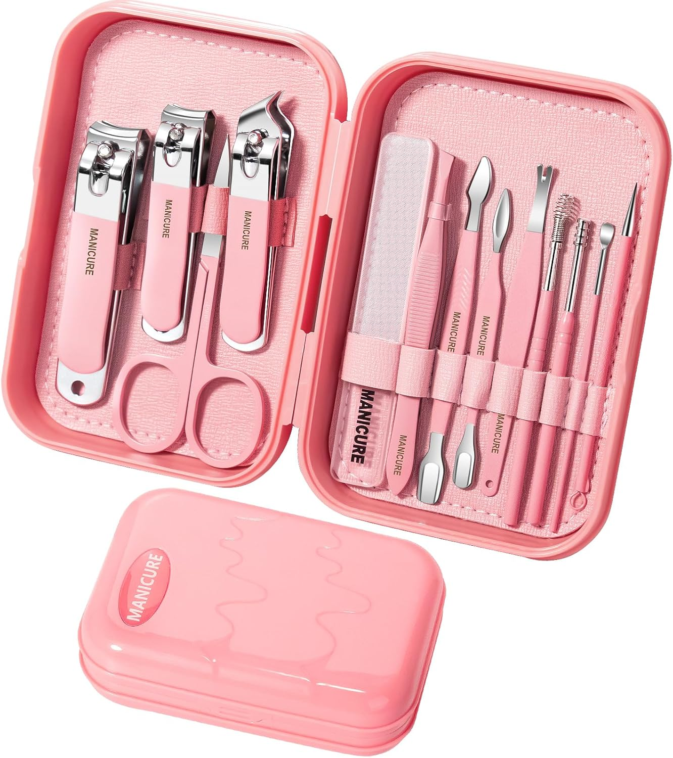 Nail Kit, 13-In-1 Professional Manicure and Pedicure Set with Nail Clippers, Nail Clippers Set Cuticle Trimmer, Facial Care Tools（Pink)