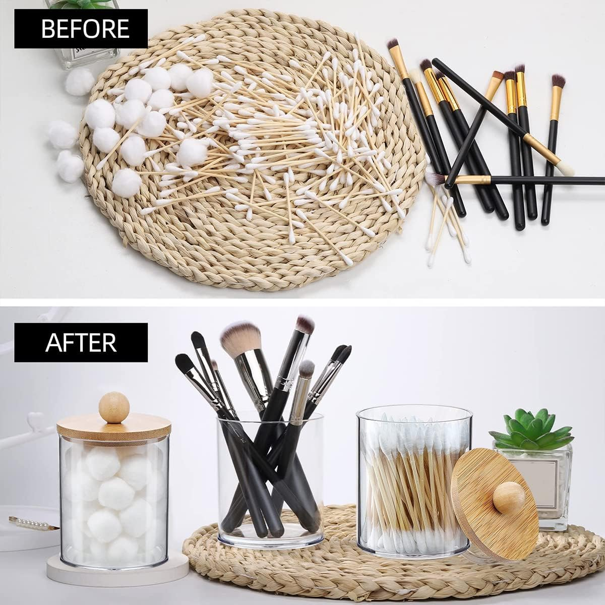 3Pcs Q-Tip Holder Dispenser, with Tray Cotton Swab Storage Dispenser, Bathroom Canisters Swab Ball Holder Dispenser for Makeup Cotton Swab