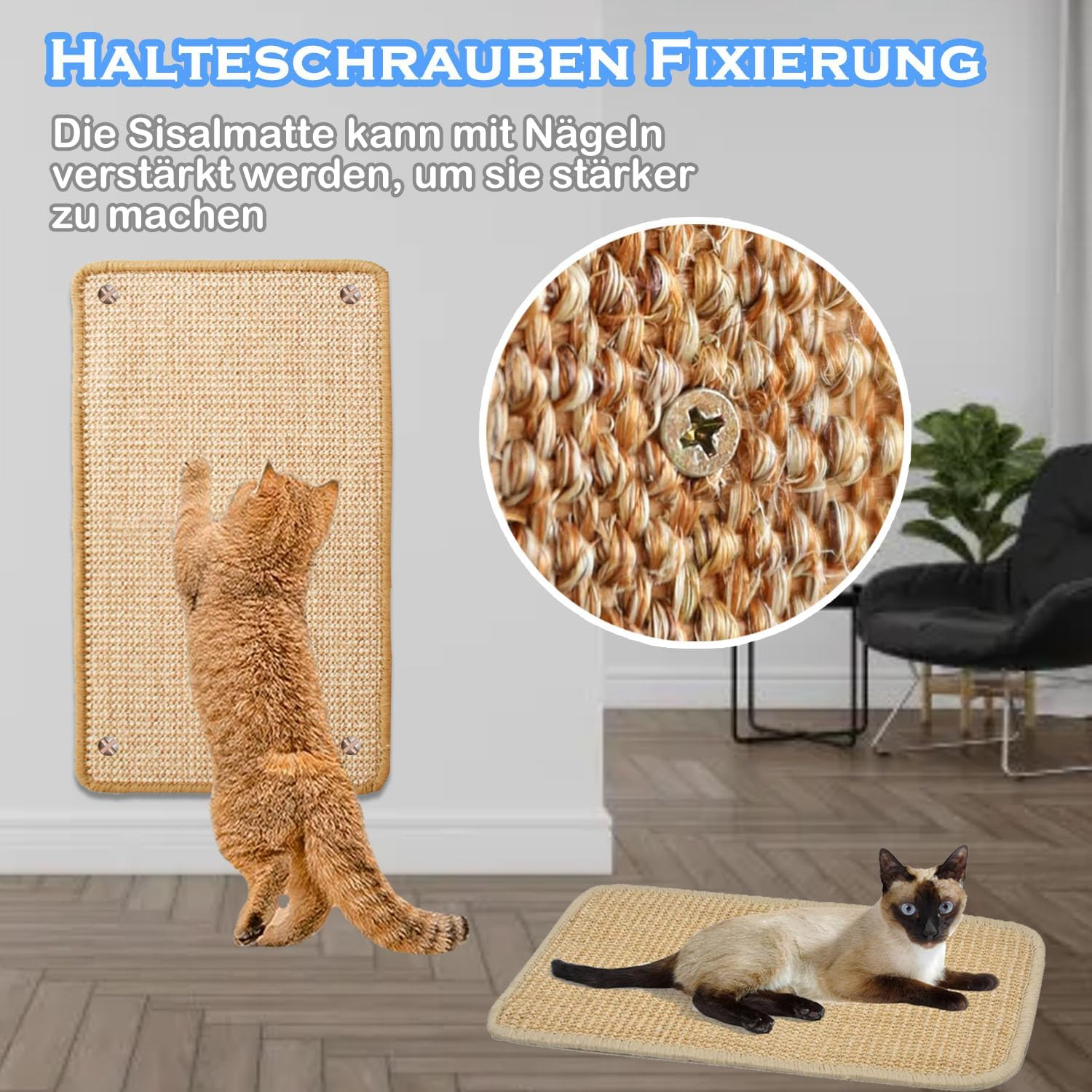 VCANIVR Cat Scratching Mat, Pack of 2, 50 X 30 Cm, Sisal Carpet, Cat Scratching Mat, Scratching Board, Scratching Mat for Protects Carpets and Sofas image number 3