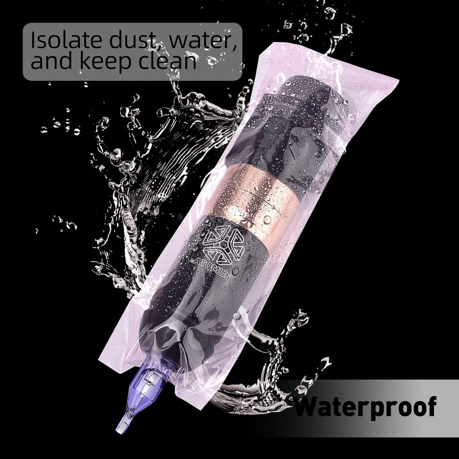 ATOMUS Tattoo Machine Covers with Self-Adhesive Strip 100Pcs 2.5&times;8.6 Inch Sealable Tattoo Pen Covers Bags Sleeves for Cartridge Pen Tattoo Machine Tattoo Supplies & Accessories (Pink) - Pink image number 2