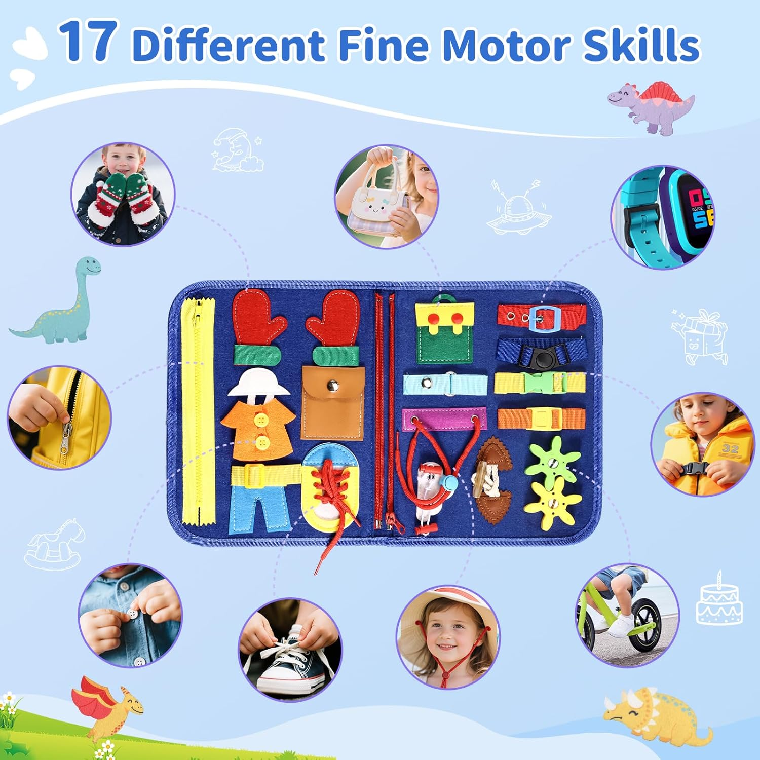 MINIBEAR Busy Board Montessori Toys for Toddlers, Kids Busy Book Toddler Sensory Toy, Preschool Educational Activities with Zipper Removable for 3 4 5 Years Girls Boys, Plane Car Travel Toys for Baby image number 1