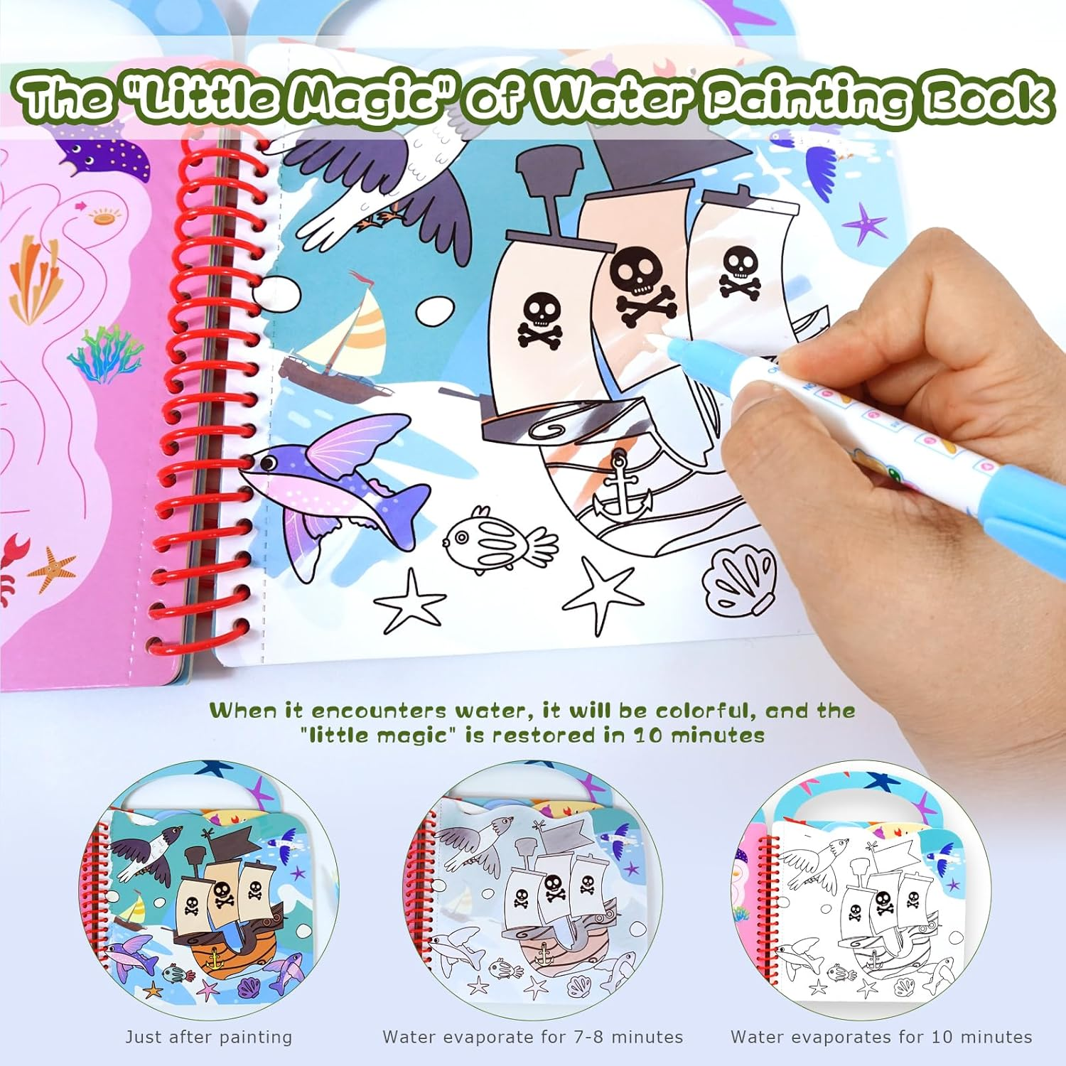 Peeokuo 3 Pack Water Coloring Books for Toddlers, Ages 3-5, Travel Toys, Sticker Books, Paint with Water Books image number 2