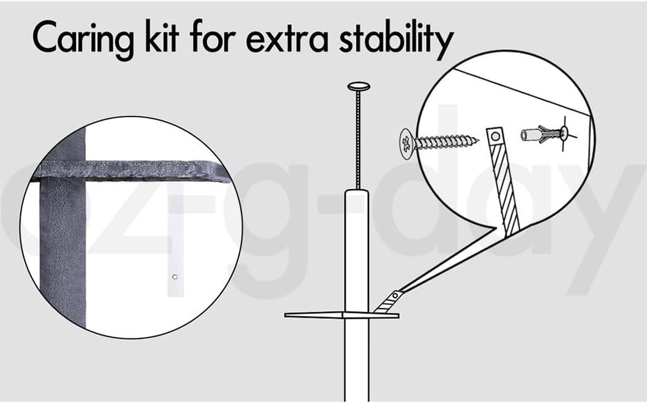 BEASTIE Cat Tree 230-286Cm Floor-To-Ceiling Cat Tower with Adjustable Height, Multi-Level Cat Scratcher Tower, Cat Condo Play House Wood Furniture for Kittens Climbing, Grey image number 2