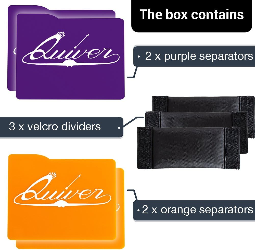 Quiver Time Orange and Purple Card Dividers & Separators Set, 7 Pieces, Add-Ons for Extra Organization of the Quiver Card Carrying Cases, Ideal for Tabletop Gaming, Trading Cards, Figures, and More