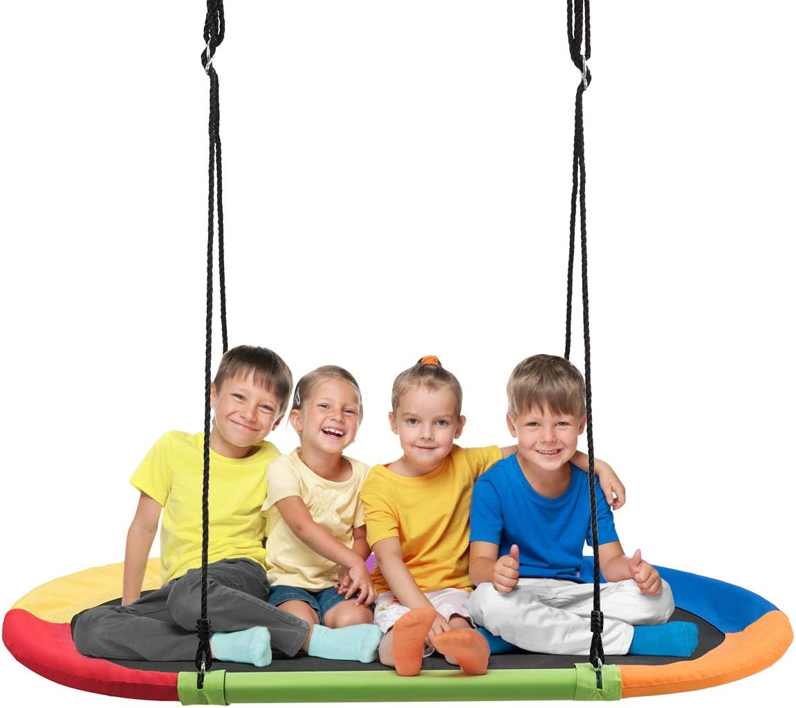 HONEY JOY 150CM/60'' Giant Platform Saucer Tree Swing Set, 300KG Weight Capacity, Outdoor Saucer Tree Swing with Adjustable Hanging Ropes, Children Swing for Backyard Park (Colorful)
