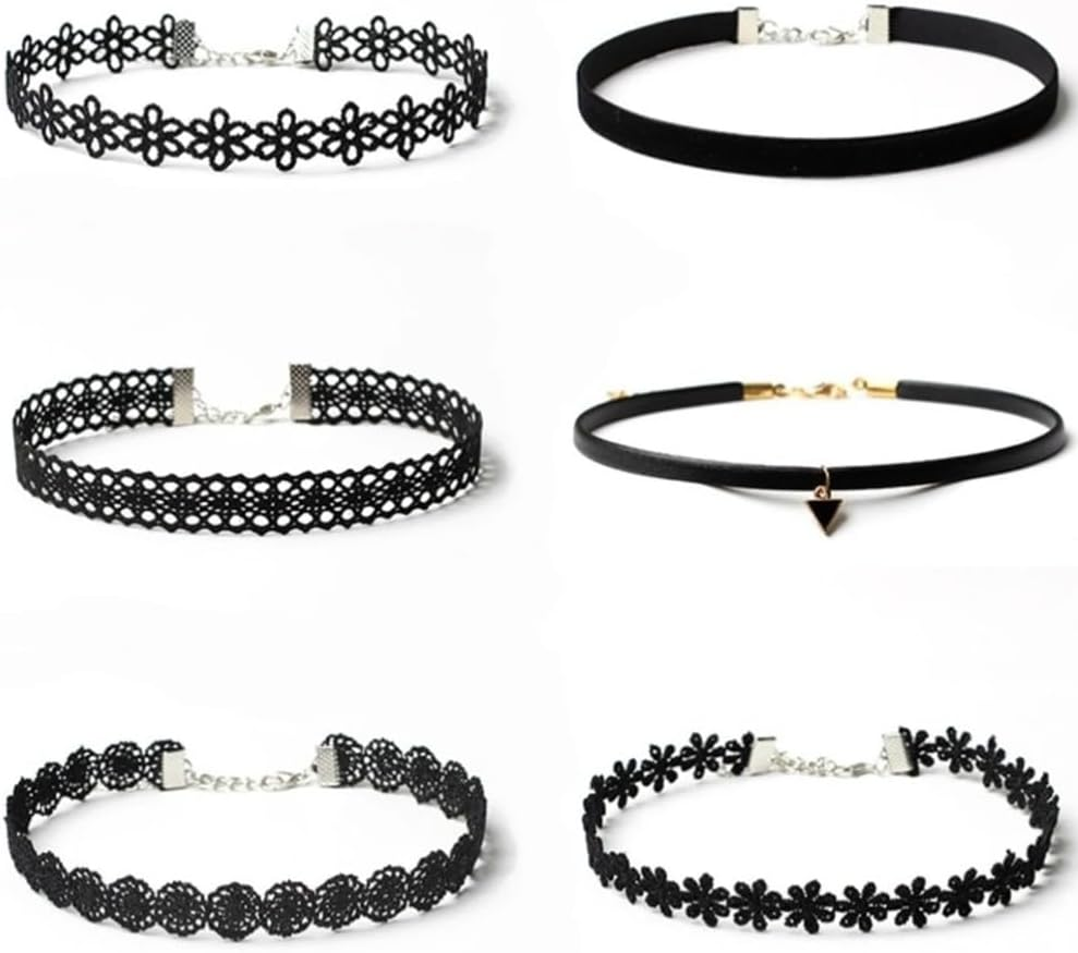 6 Pieces Black Choker Necklace Set for Women,Vintage Lace Tattoo Choker for Womens Girls image number 1