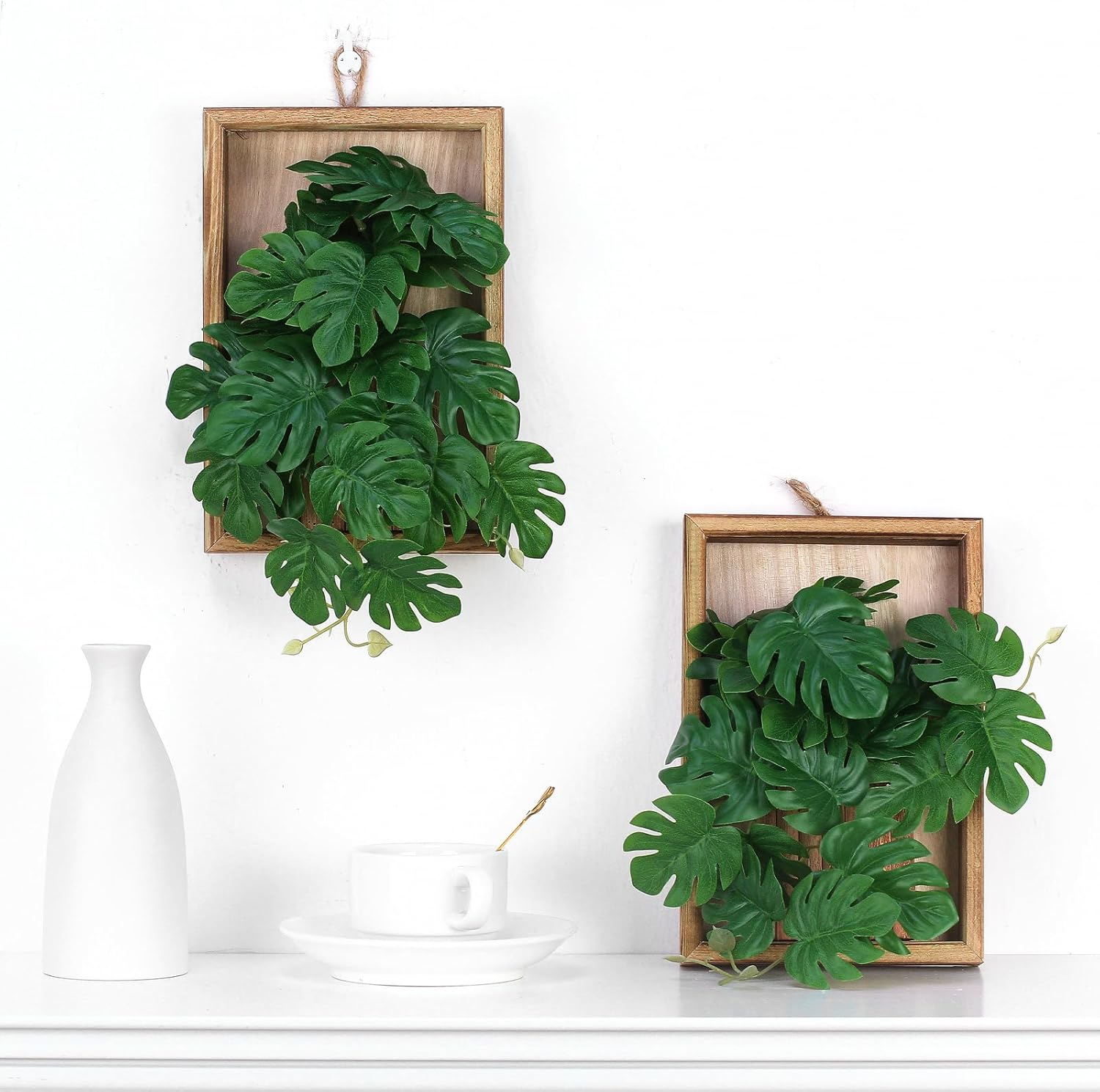 Artificial Monstera Plant in Frame, Green Leaves, Artificial Flowers, 2 Pieces per Box image number 3