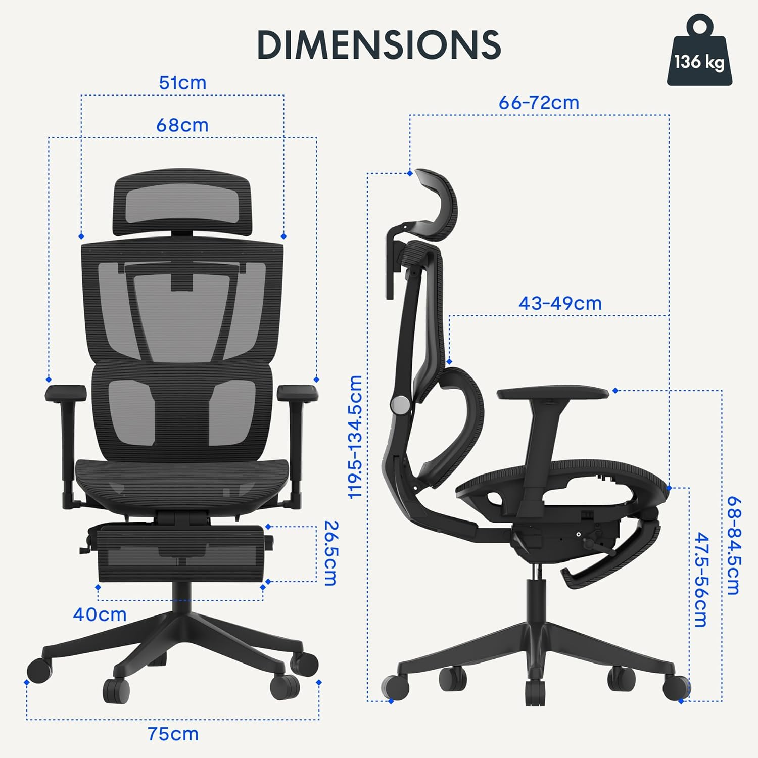 FLEXISPOT C7 Ergonomic Office Chair Adjustable Height Swivel Seat Headrest Armrests Lumbar Support Smooth Caster Wheels Black Mesh Seat with Footrest Ideal for Computer Office Desk Use image number 3