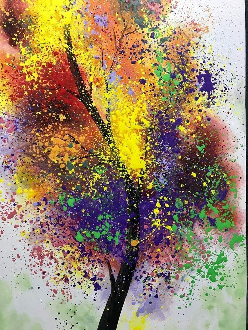 Framed Oil Painting,Hand Painted Modern Abstract Textured Big Wall Paintings,Can Be Hung Home Decoration Large Canvas Wall Art,Colorful Tree (80 X 40 Cm)