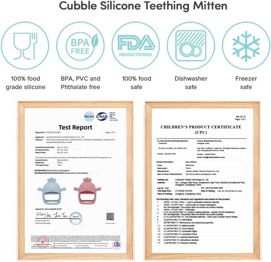 2 Pack Silicone Teething Mitten for Soothing Teething Pain Relief, BPA Free anti Dropping Wrist Hand Teether Toy, Baby Chew Toys for Sucking Needs (Chick - Blush Ivory) image number 5