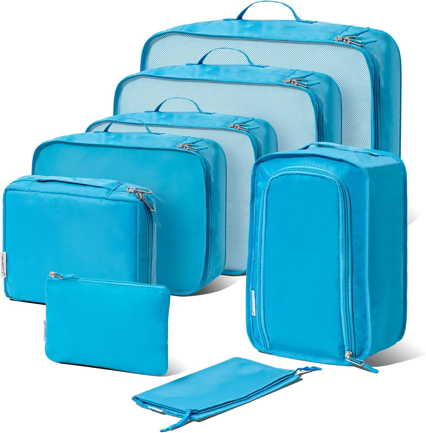 (Not Made in China) Packing Cubes for Travel, Luggage and Suitcase Organizer Bags, Carry on and Backpack Space Savers, Lightweight Waterproof Nylon, 8Pc Set Beige