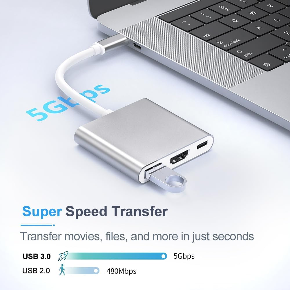 GOPALA USB C to HDMI Multiport Adapter, 3-In-1 4K HDMI to USB-C Adapter with 100W PD & USBA 3.0 Port Multiport Digital AV Converter for Macbook Pro/Air/Ipad/Iphone15/ 16/Laptop/Monitor/Switch image number 3