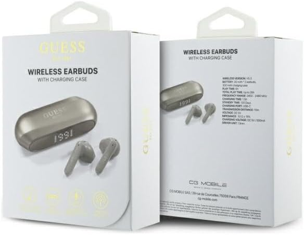 CG Mobile Guess Bluetooth Headphones TWS + Docking Station Elongated Metallic Printed Logo Gold image number 5