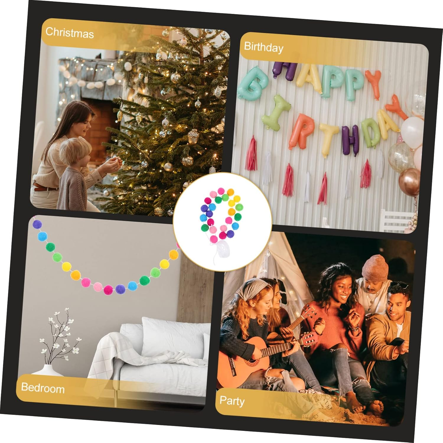 CHILDWEET Wool Felt Garland String Pom Pom Pendant Colorful Wool Ball Festival Decoration Xmas Tree Ornament