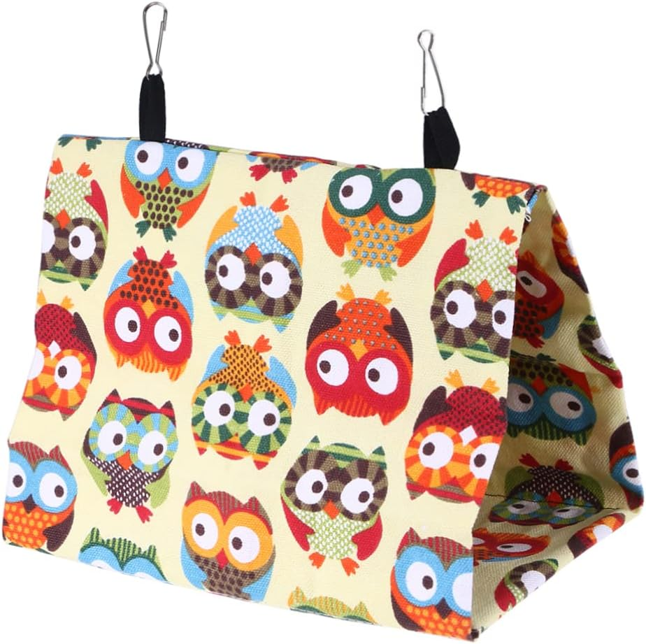 VILLFUL Parrot Nest Canvas Triangle for Conures Owl Print Design Comfortable Bird Bed for Parrots and Small Birds Ideal for Bird Cage Accessories