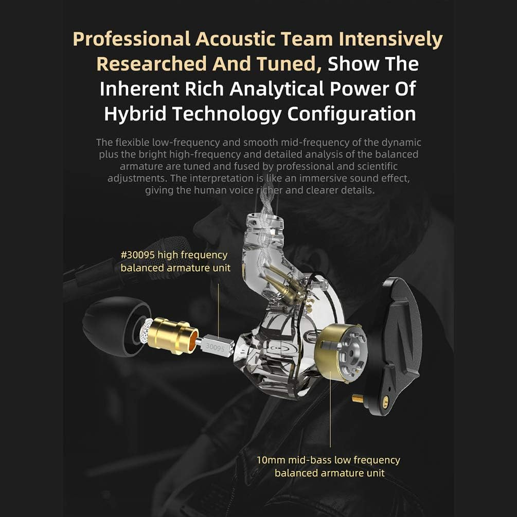 KZ ZSN Pro X In-Ear Earphone 1BA 1DD Hybrid Driver Bass Earbuds Hifi Iems Detachable Cable Sport Monitor Headphone Headset (With Mic,Black) image number 6